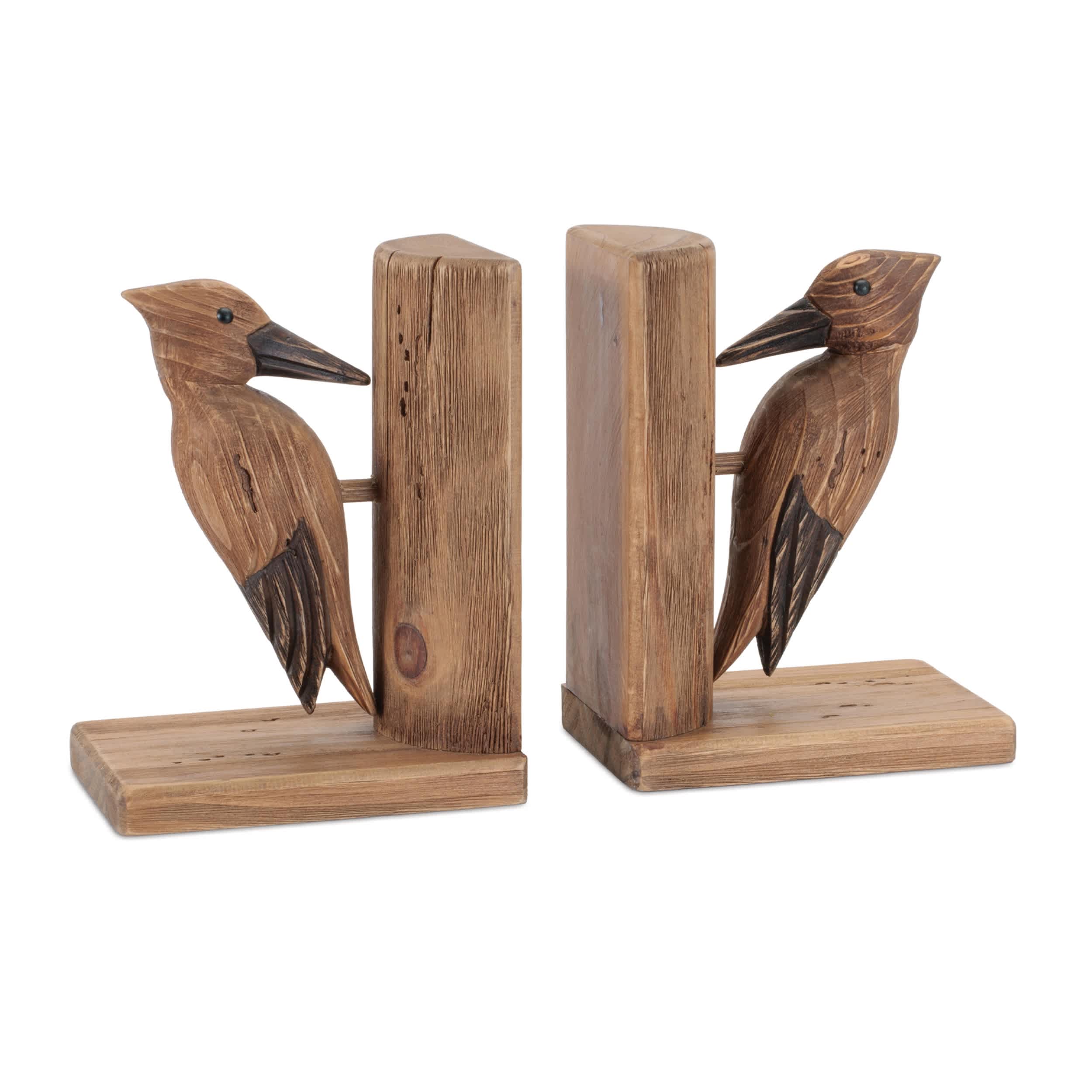 Melrose International 96857DS Woodpecker Bookends (Set of 2) 6.5L x 8.75H Wood