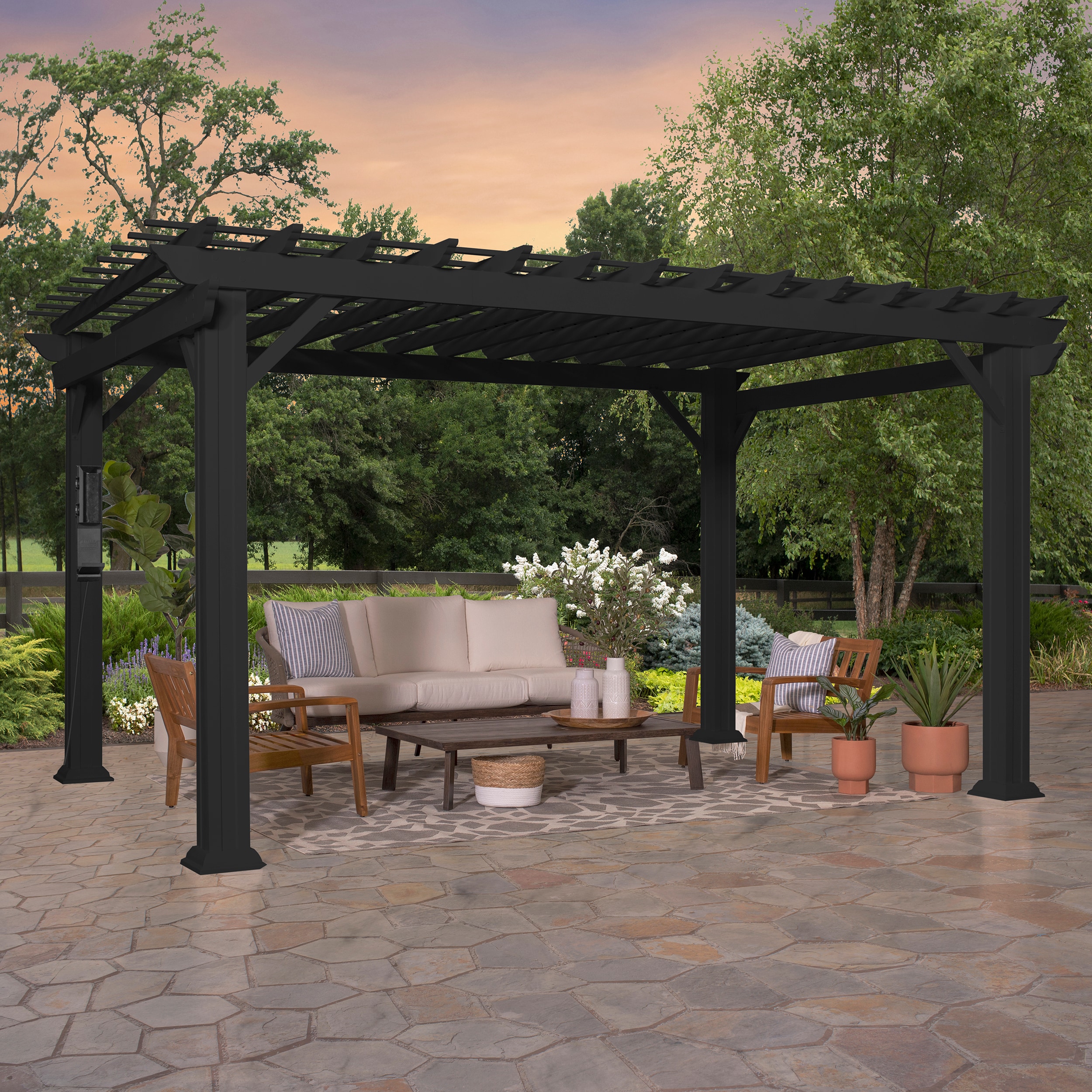 Praktisch Gymnast onthouden Backyard Discovery Stratford 12-ft W x 14-ft L x 7-ft 10-3/4-in Black Metal  Freestanding Pergola with Canopy in the Pergolas department at Lowes.com