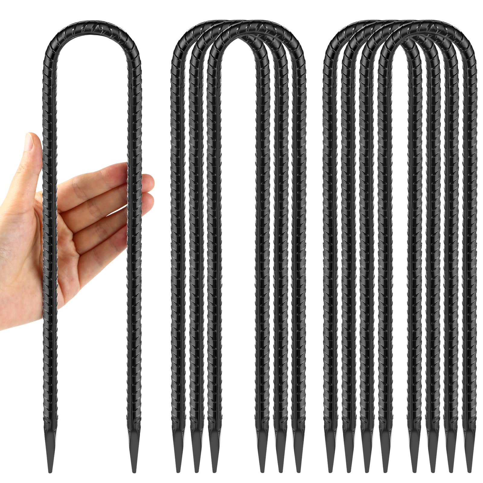 Afoxsos - 8 Pack 12 Inch Heavy Duty Galvanized Steel U Stakes Trampoline Wind Anchor Kit for Swin...