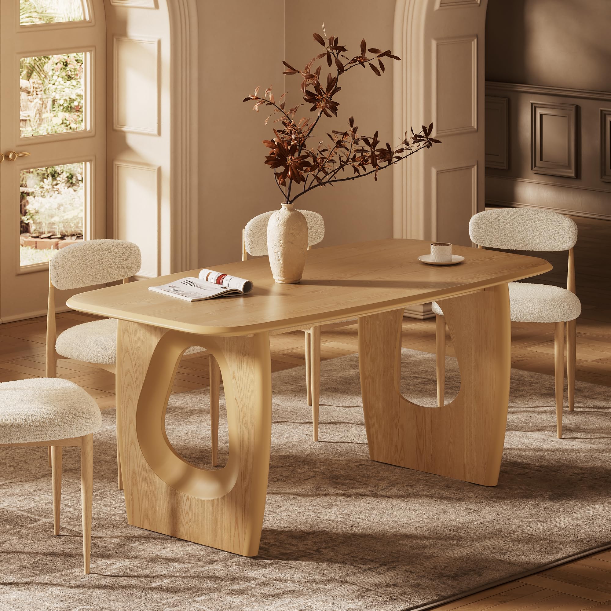 FARATI Natural Contemporary/Modern Wood Dining Table, with Natural Finish and Wood 68-in L x 30-in H