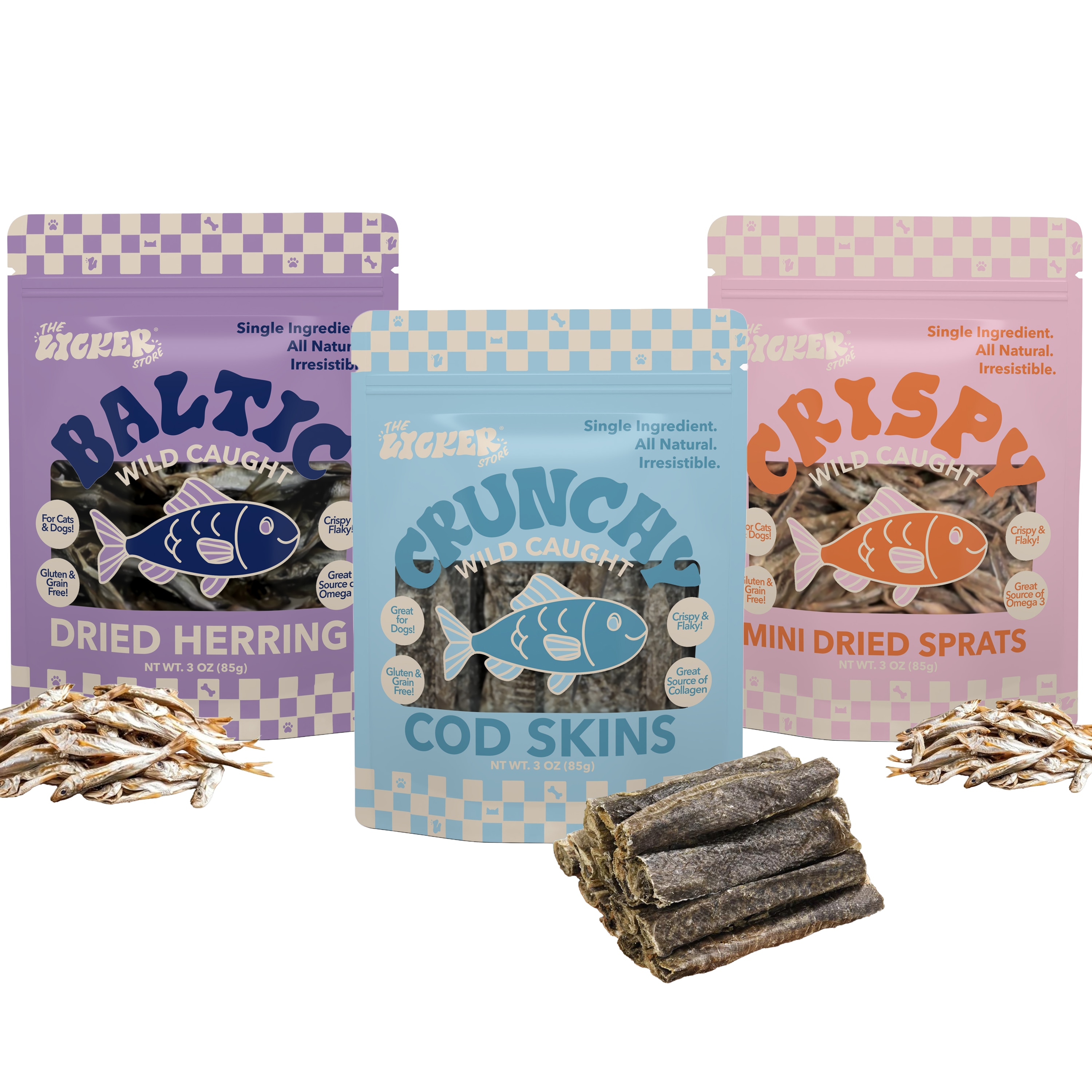 The Licker Store - Gluten and Grain-Free Omega-3 Single Ingredient Crunch Dried Fish Chews and Tr...