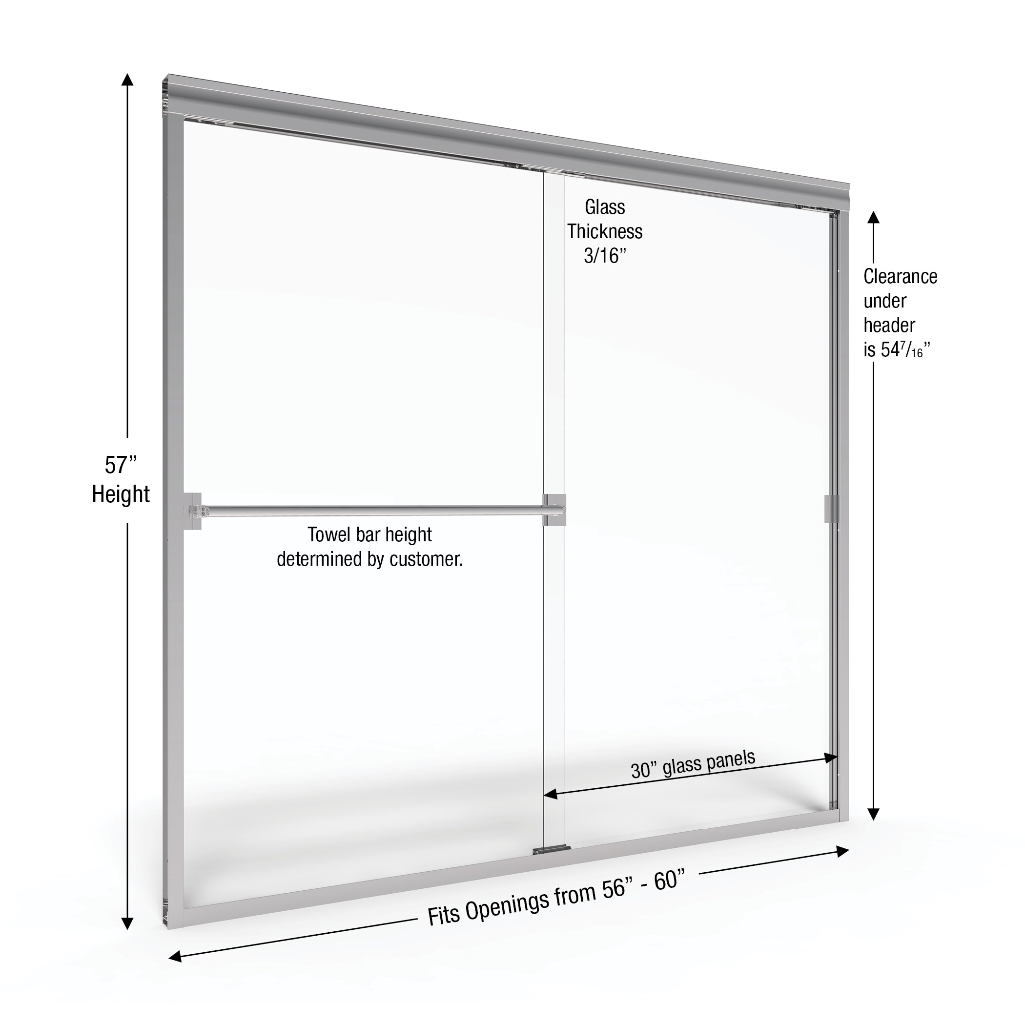 Basco Classic 56-in to 60-in W x 57-in H Semi-frameless Sliding ...