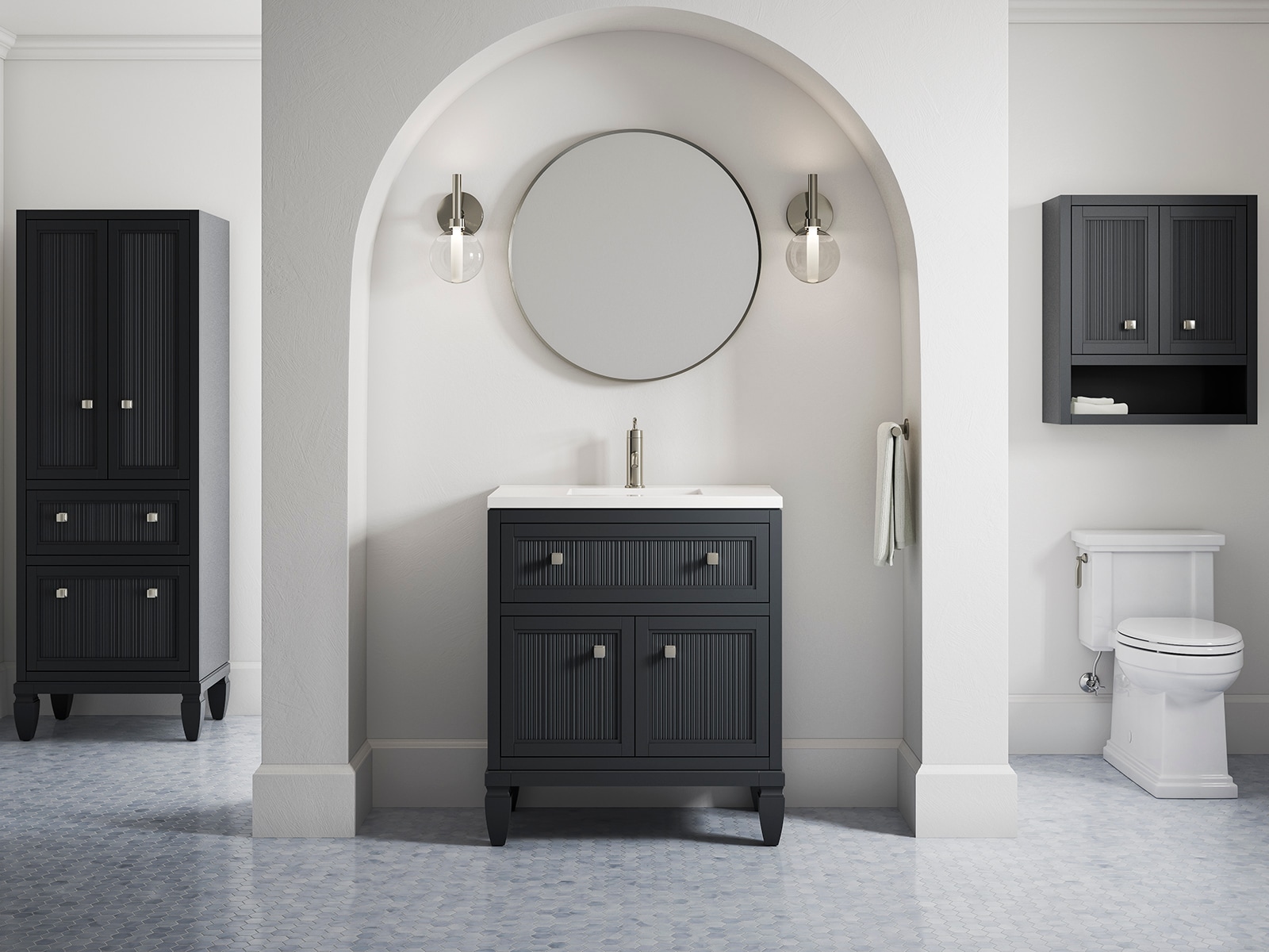 KOHLER Hearthaven 24-in x 70-in x 18-in White Wood Freestanding Soft Close Linen Cabinet