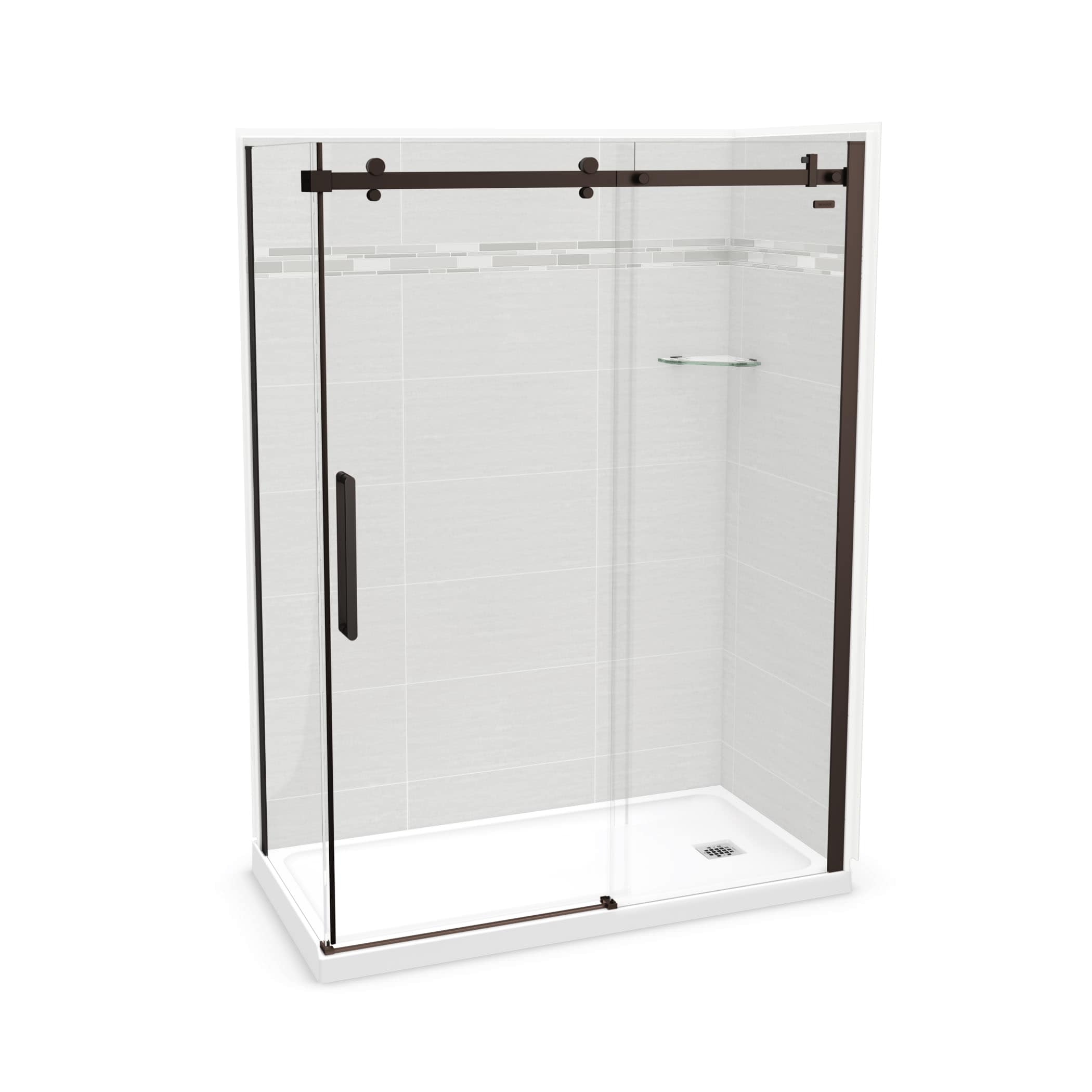 MAAX 106369-300-524-102 Utile 5 -Piece 32-in W x 60-in L x 83-in H Rectangular Corner shower kit ( Right Drain) Base, Wall, Door and Drain Included Dark bronze Hardware Included
