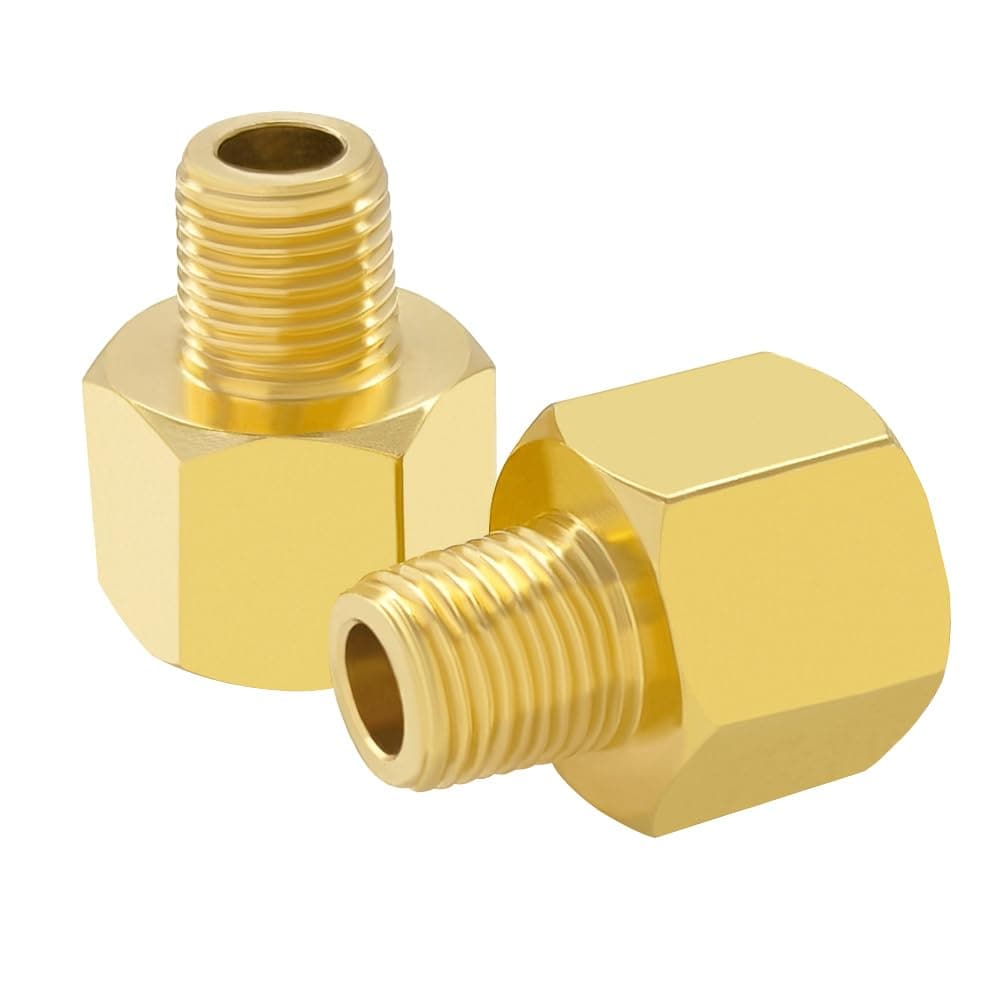 Aoibox  2PCS Brass Pipe Fitting 1 4 Inch NPT Male to 1 2 Inch NPT Female Thread Reducer Adapter for Home and Project Use