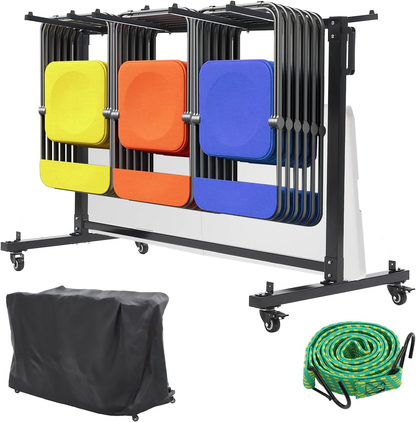 Idealhouse Folding Chair Rack and Table Cart for 42 Chairs or 12 Tables 400LBS Capacity Multi Function Chair Storage Dolly with Rubber Wheels Dust Cover Elastic Cords #JJ-50PVMOIQ31UX