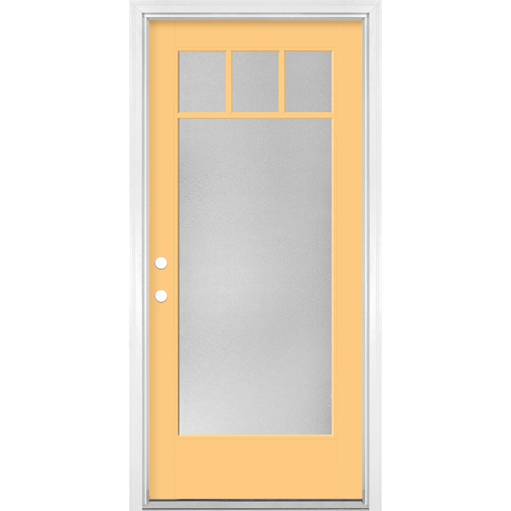 Masonite 1524588 36-in x 80-in x 4-9/16-in Fiberglass Full lite Left-hand inswing Cabana Yellow Painted Prehung Front Door with Brickmould Insulating core