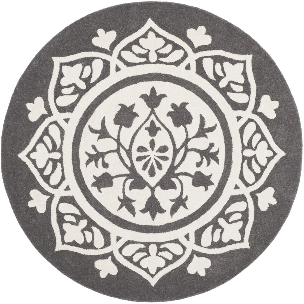 Safavieh BEL136C-5R Bella Zaria 5 x 5 (ft) Tufted Wool Dark Gray/Ivory Round Indoor Medallion Farmhouse/Cottage Area rug
