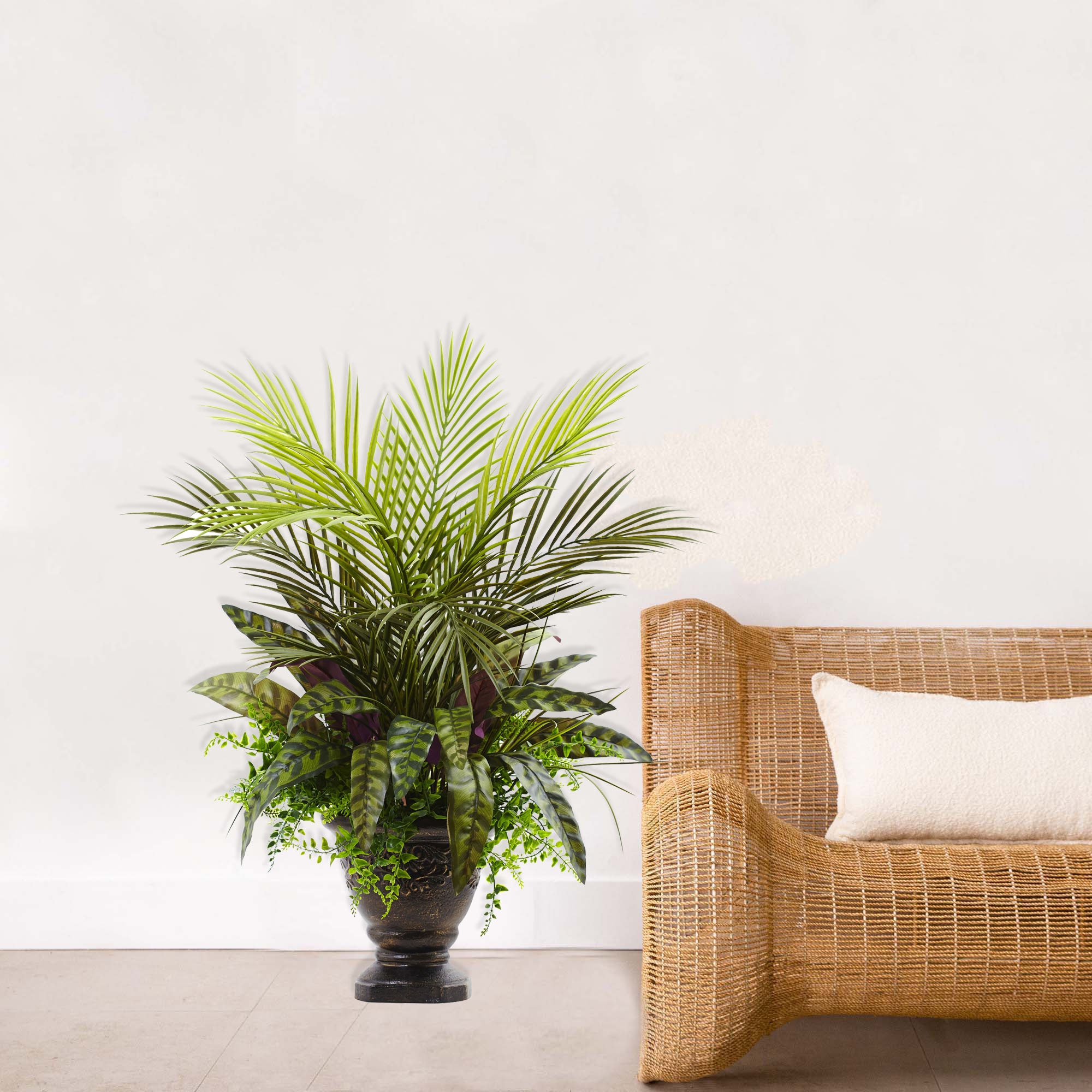 Tropical Essence 27" Silk Fern & Palm Potted Arrangement
