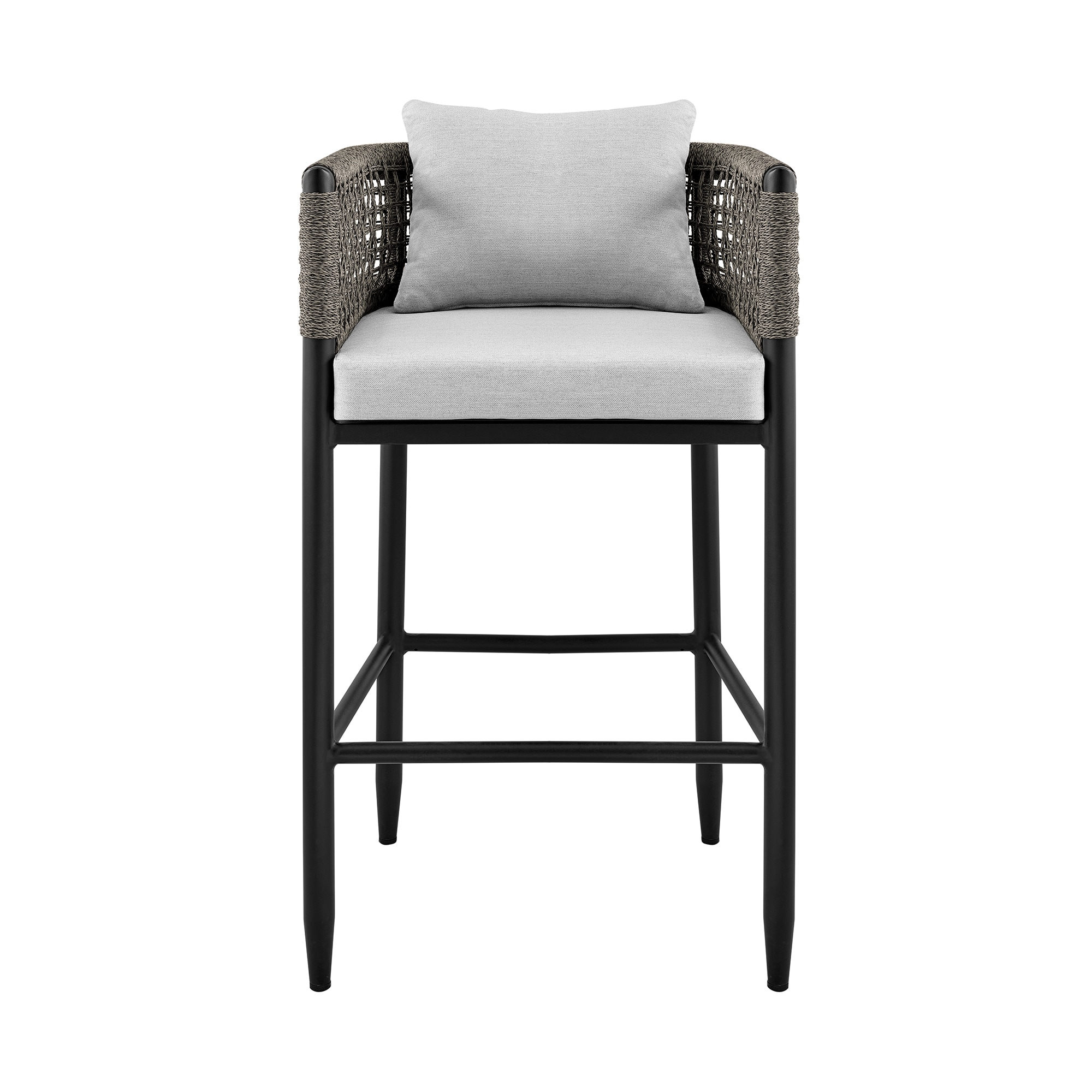 Alegria Gray Aluminum and Rope Outdoor Bar Stool with Cushions