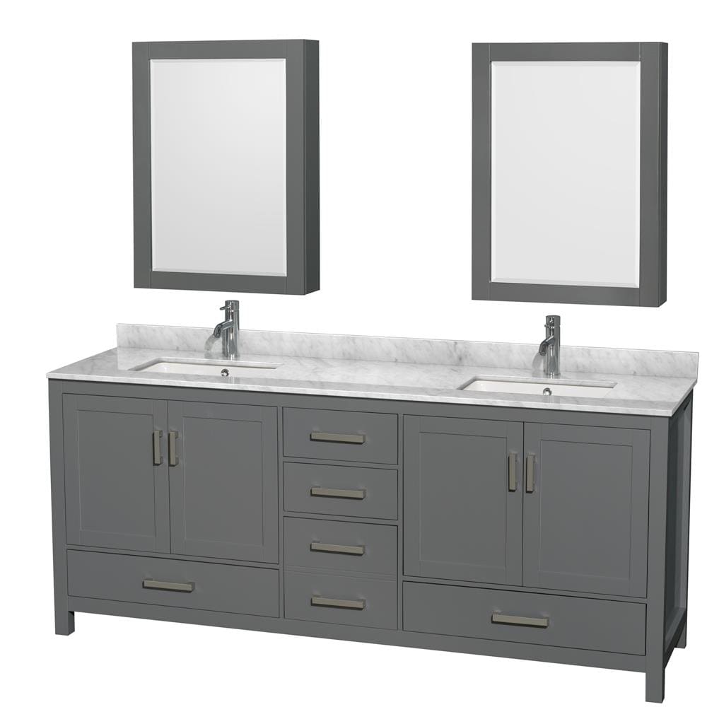 Wyndham Collection Sheffield 80-in White Double Sink Bathroom Vanity with White Carrara Marble Natural Marble Top (Mirror Included)