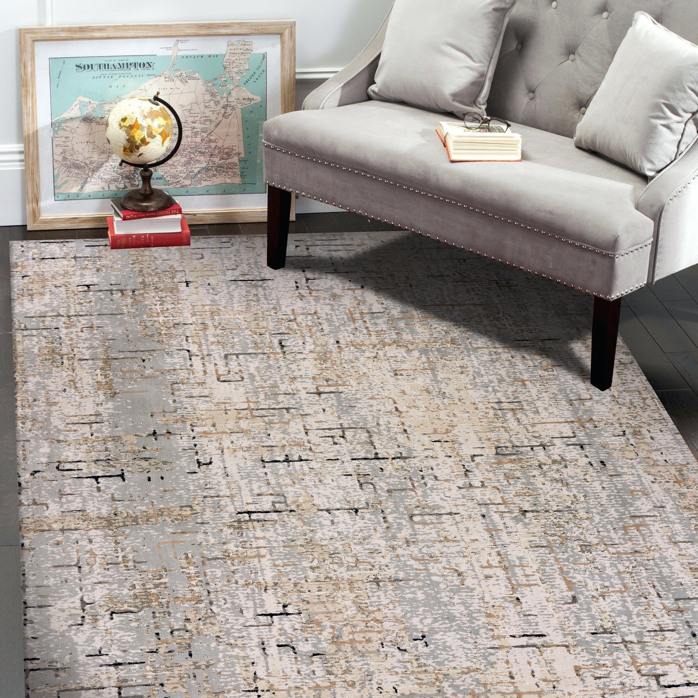 LR Home 8702A9084934J8 5 x 7 (ft) Loomed Polyester Gray/Cream/Taupe Rectangular Indoor Abstract Area rug