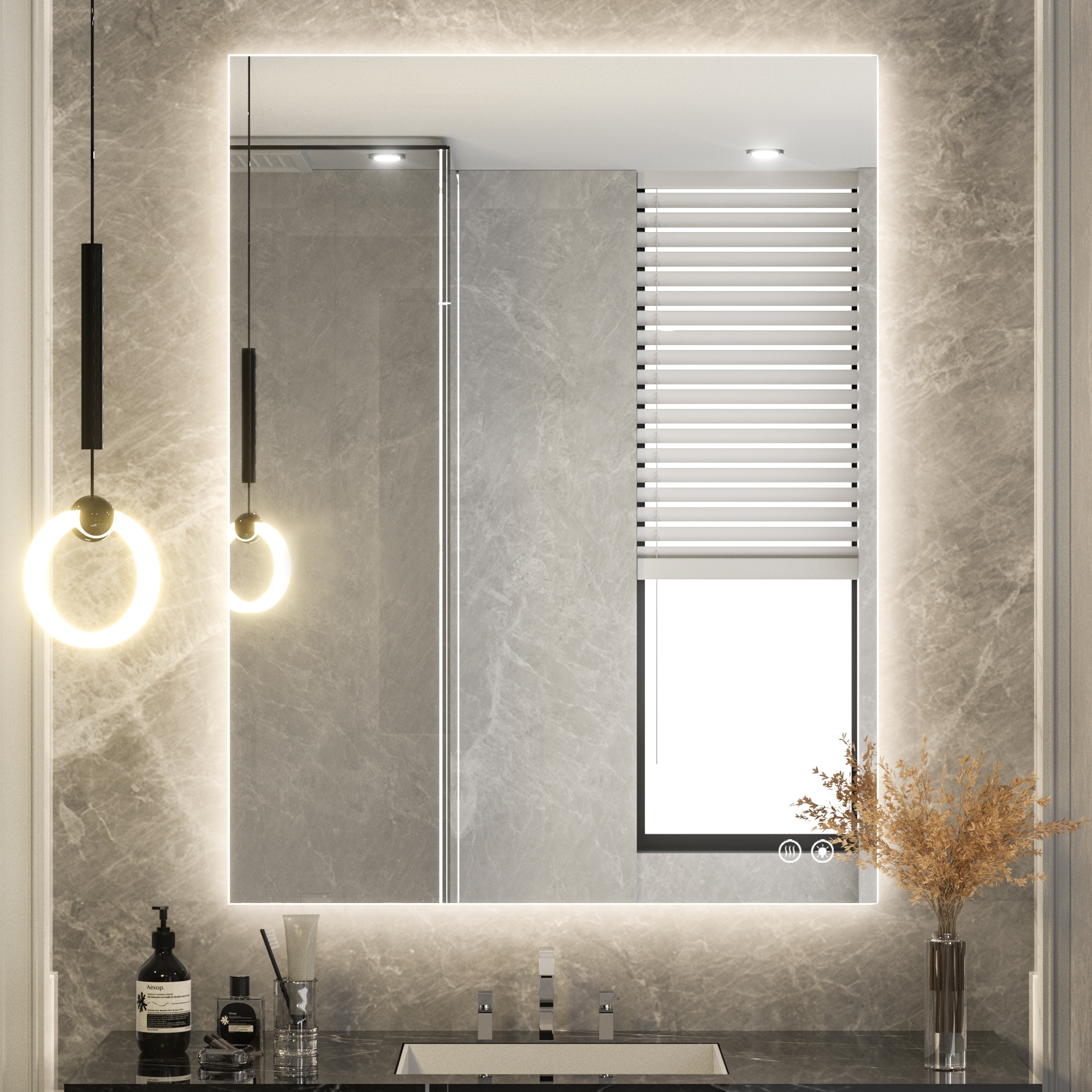 在庫処分 激安 Keonjinn 28-in x 36-in Polished Frameless Rectangle Dimmable ピアス