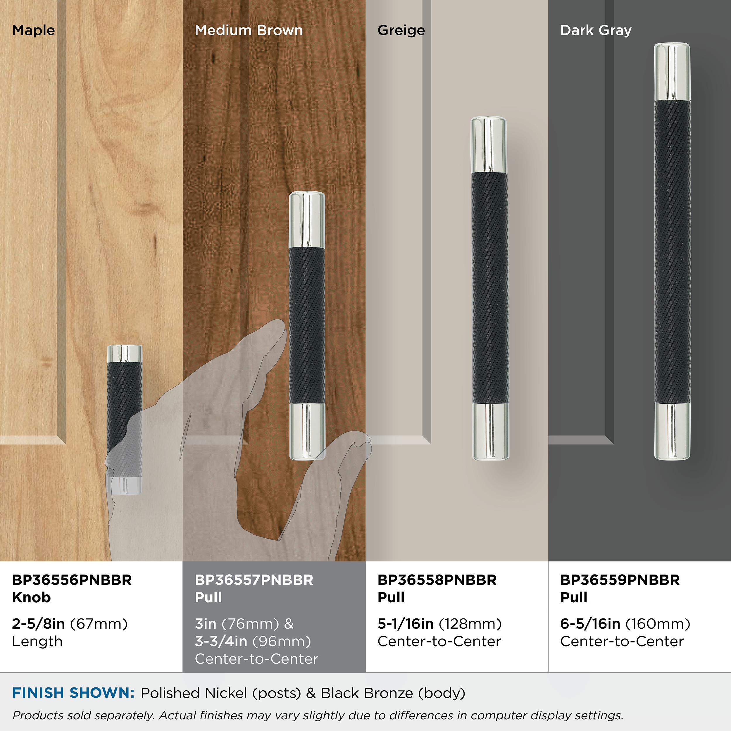Polished Nickel and Black Bronze Cabinet Pull with Mounting Hardware