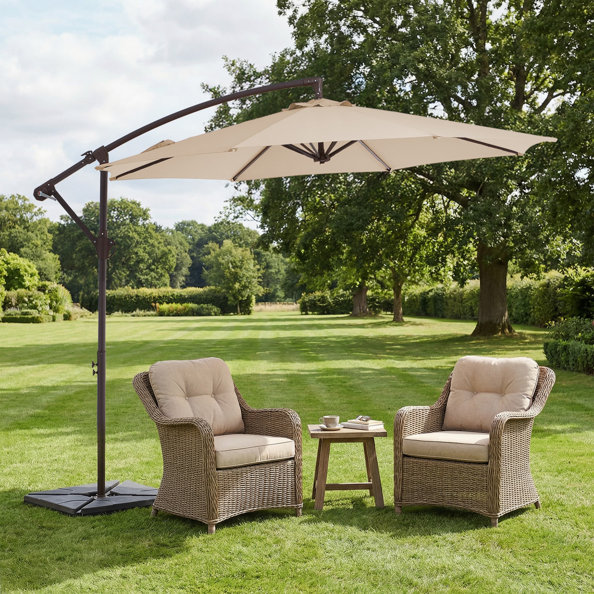 カリオペイア 高レート JEAREY 10-ft Aluminum Red Crank Offset Patio Umbrella with Base JE