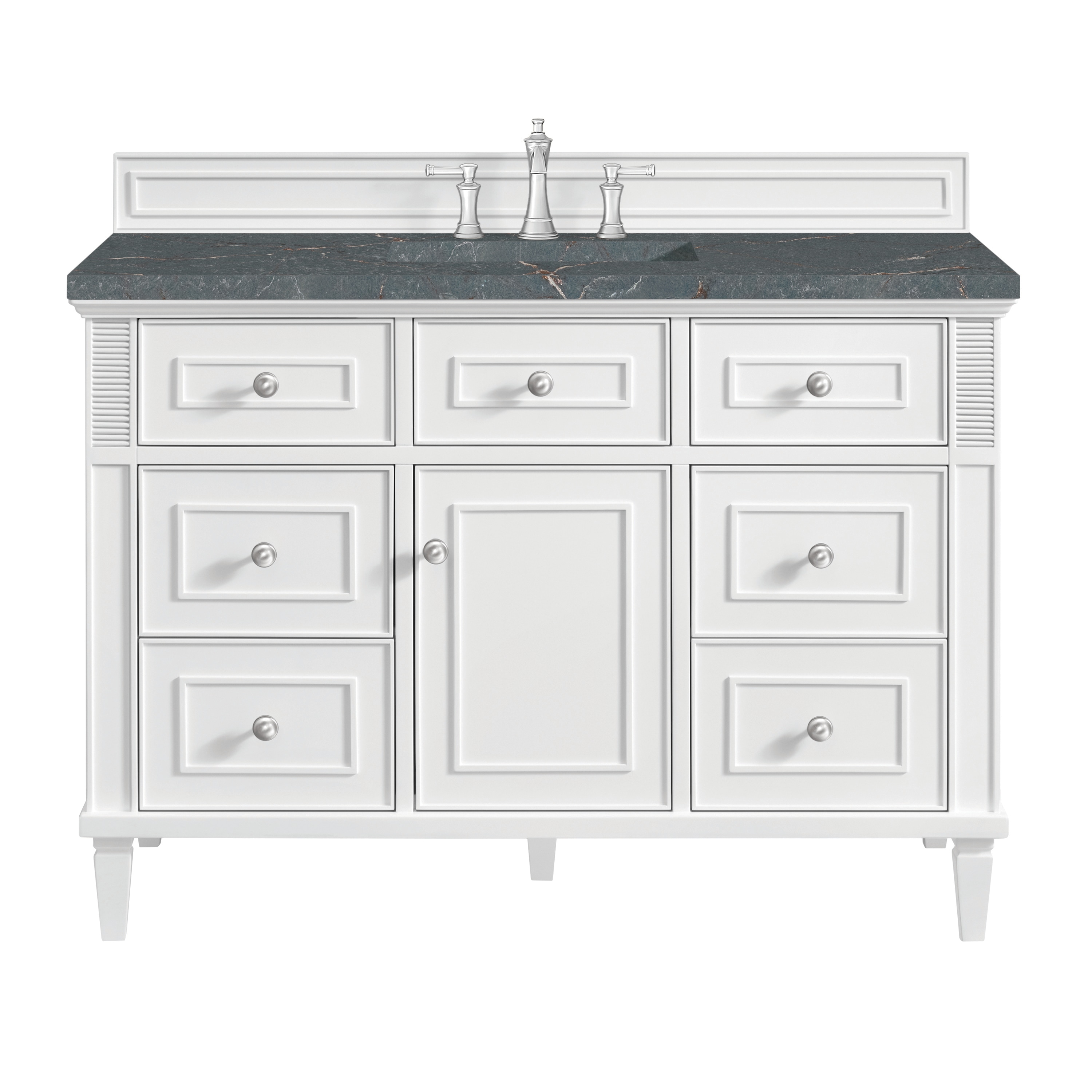 James Martin Vanities 424-V48-BW-3PBL Lorelai 48-in Bright White Undermount Single sink Bathroom Vanity with Parisien Bleu Quartz Top