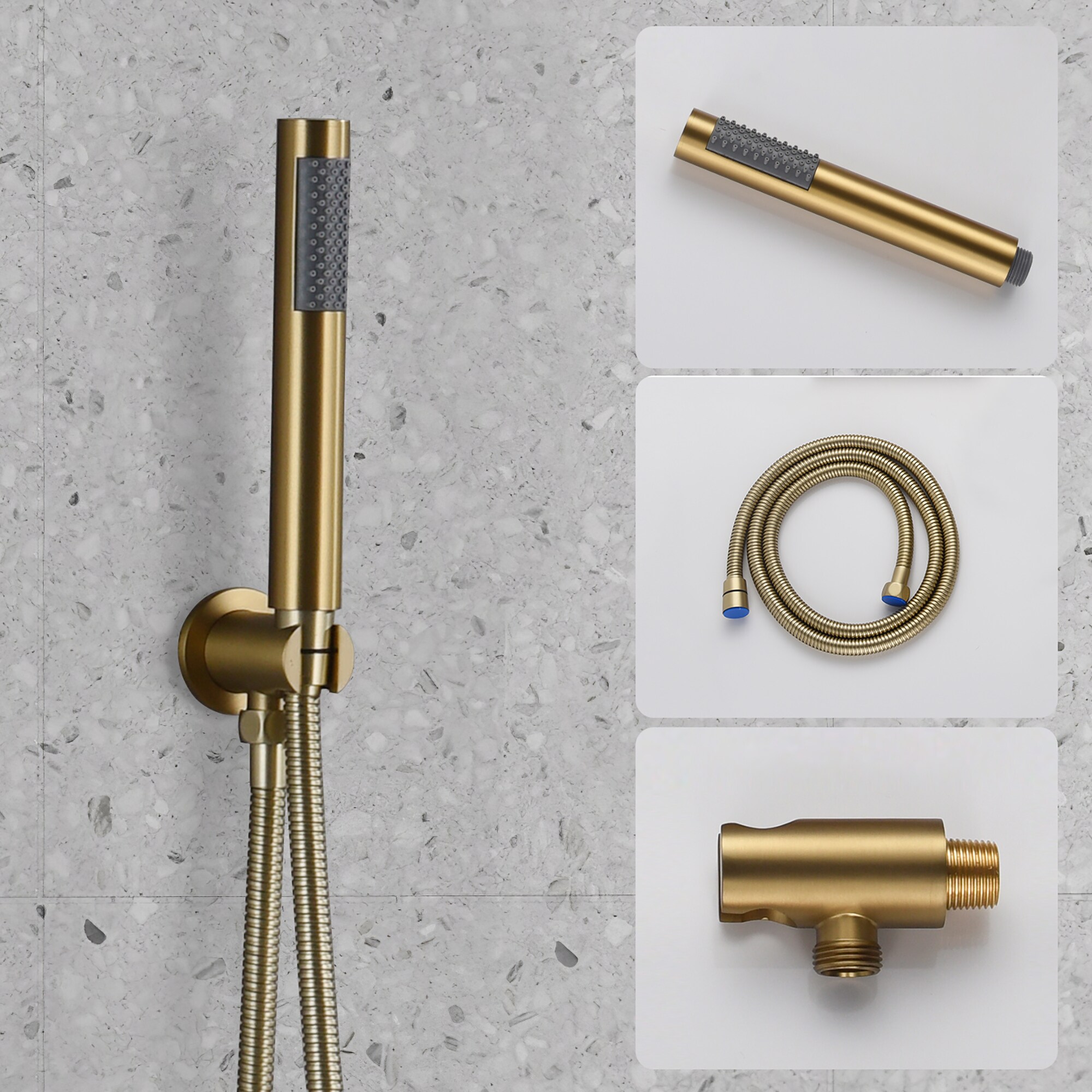 Brushed Gold Dual Rain Shower System with Handheld Spray