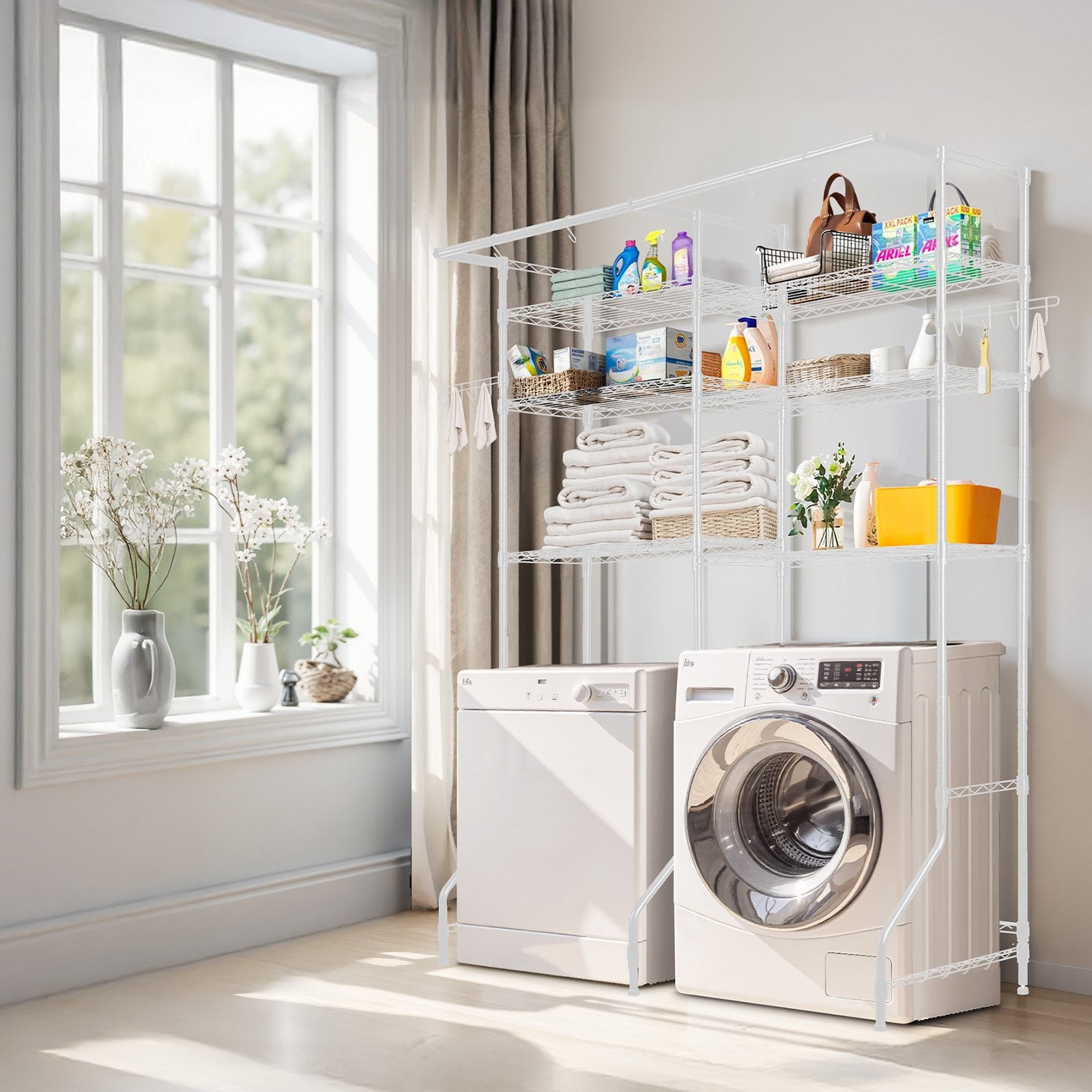 Mecale 6-Tier Over Washer and Dryer Storage Shelves Carbon Steel Drying ...