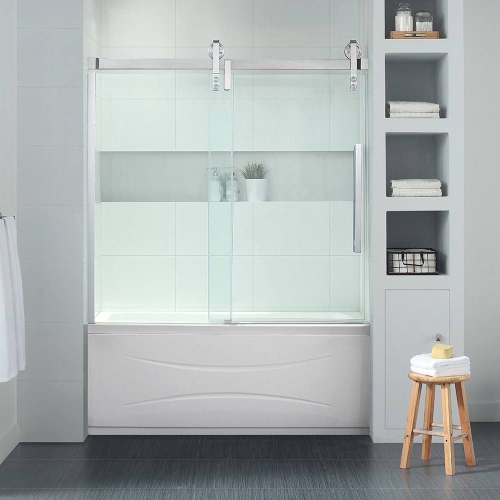 OVE Decors SEDONA-SNTD Sedona Satin nickel 58-in to 60-in W x 59-in H Semi-frameless Sliding Bathtub door