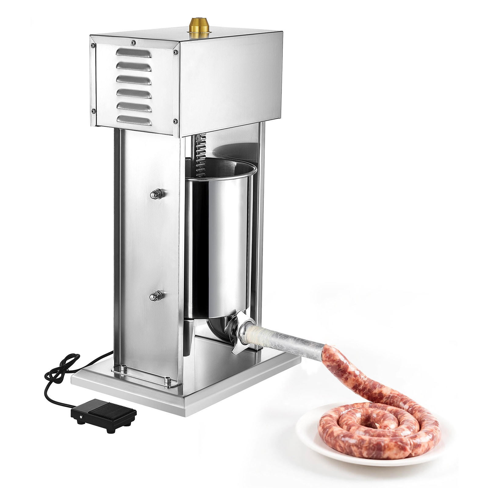 GIVIMO LW108GIVSS4022 22-lb Electric Sausage Stuffer 10-L Vertical Meat Stuffer with Stepless Speed Foot Pedal Stainless Steel Heavy Duty Filler with 4 Stuffing Tubes for Commercial Home Use