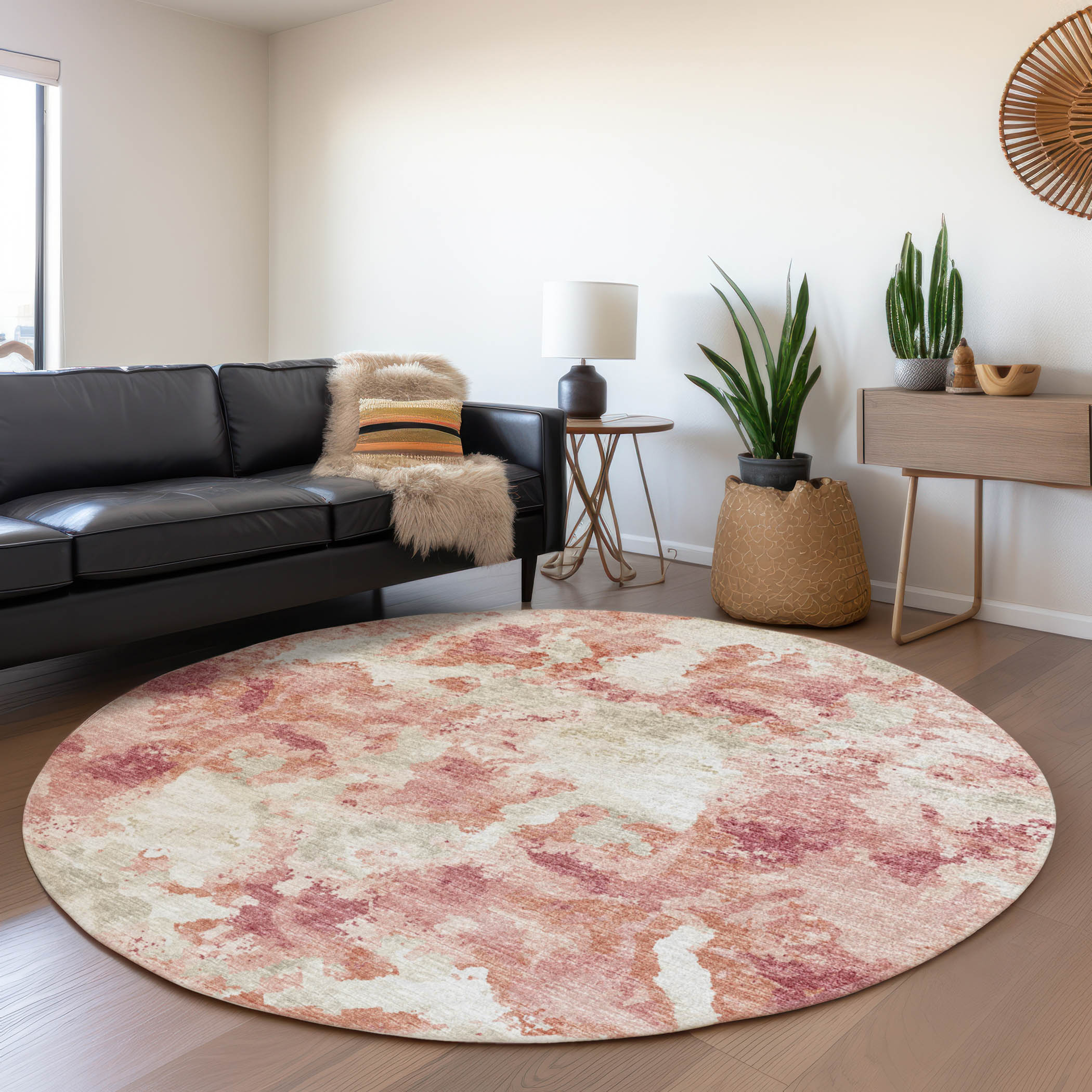 Addison Rugs AMF67PI8RO Mayfield AMF67PI 8 x 8 (ft) Loomed Polyester Pink Round Indoor Abstract Machine washable Area rug
