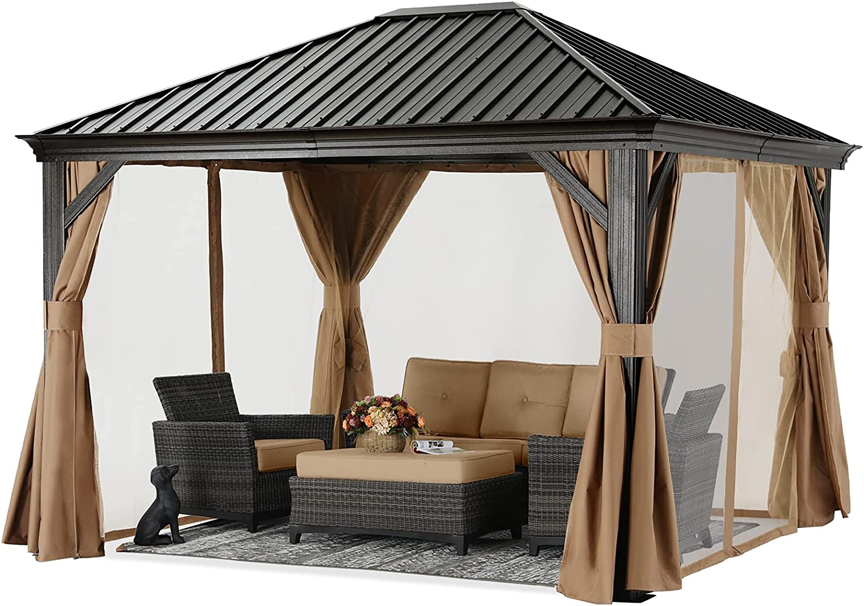 ABCCANOPY 12-ft X 10-ft Khaki Metal Rectangle Screened Gazebo With ...