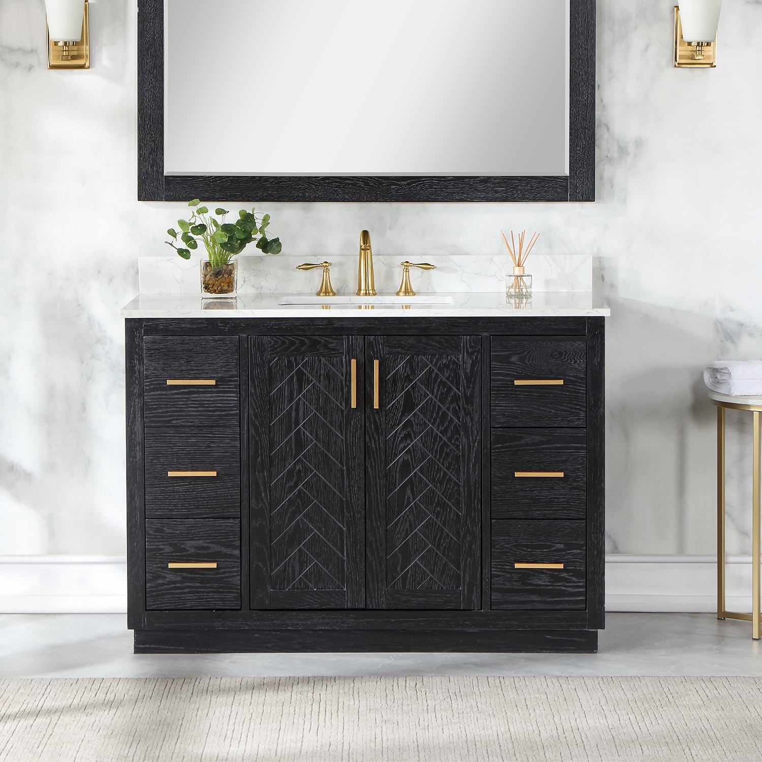 Gazsi 48" Black Oak Vanity with White Stone Top
