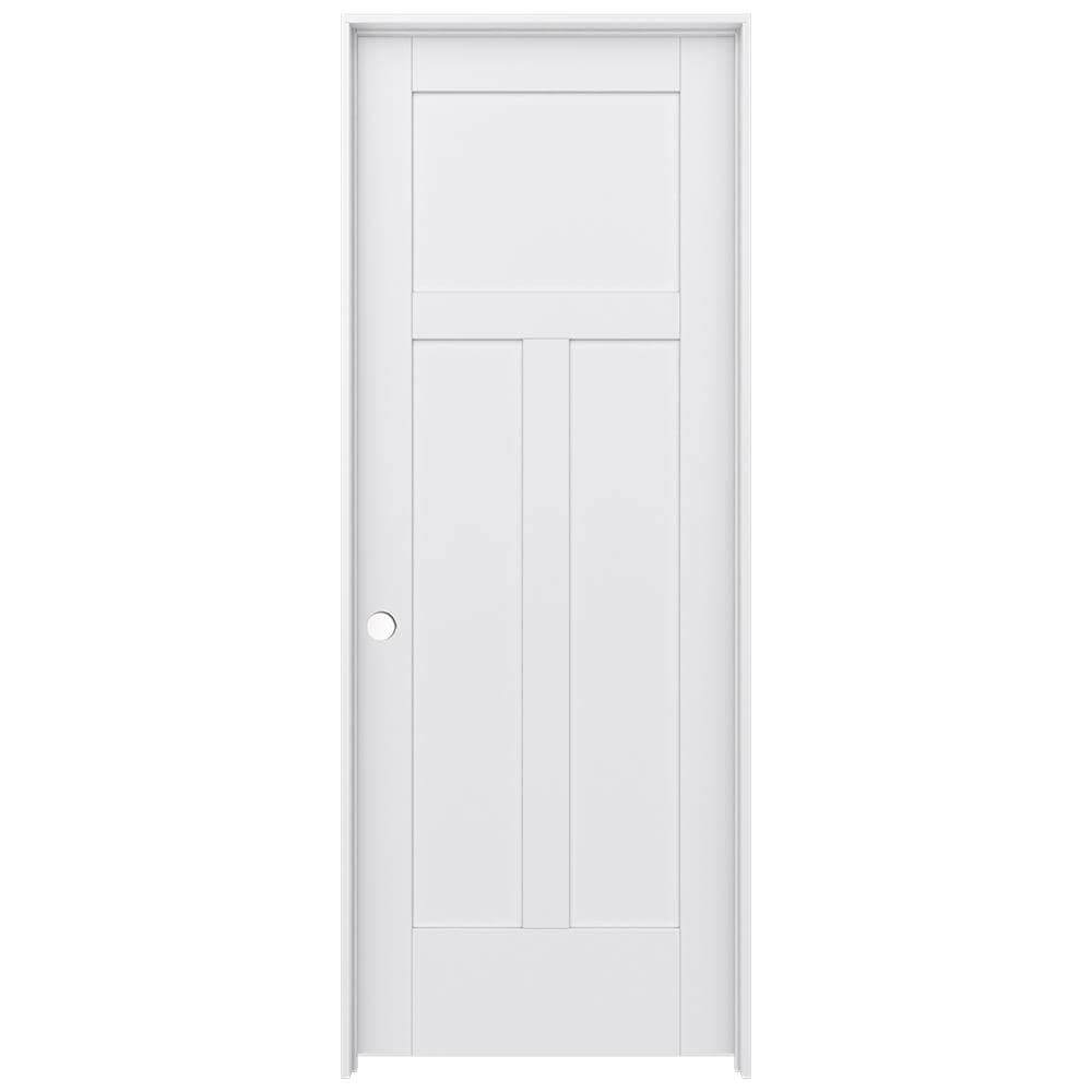 JELD-WEN LOWOLJW221100528 30-in x 80-in Primed Solid core 3-panel craftsman Right hand Smooth Primed MDF Flat Jamb Single Prehung Interior Door