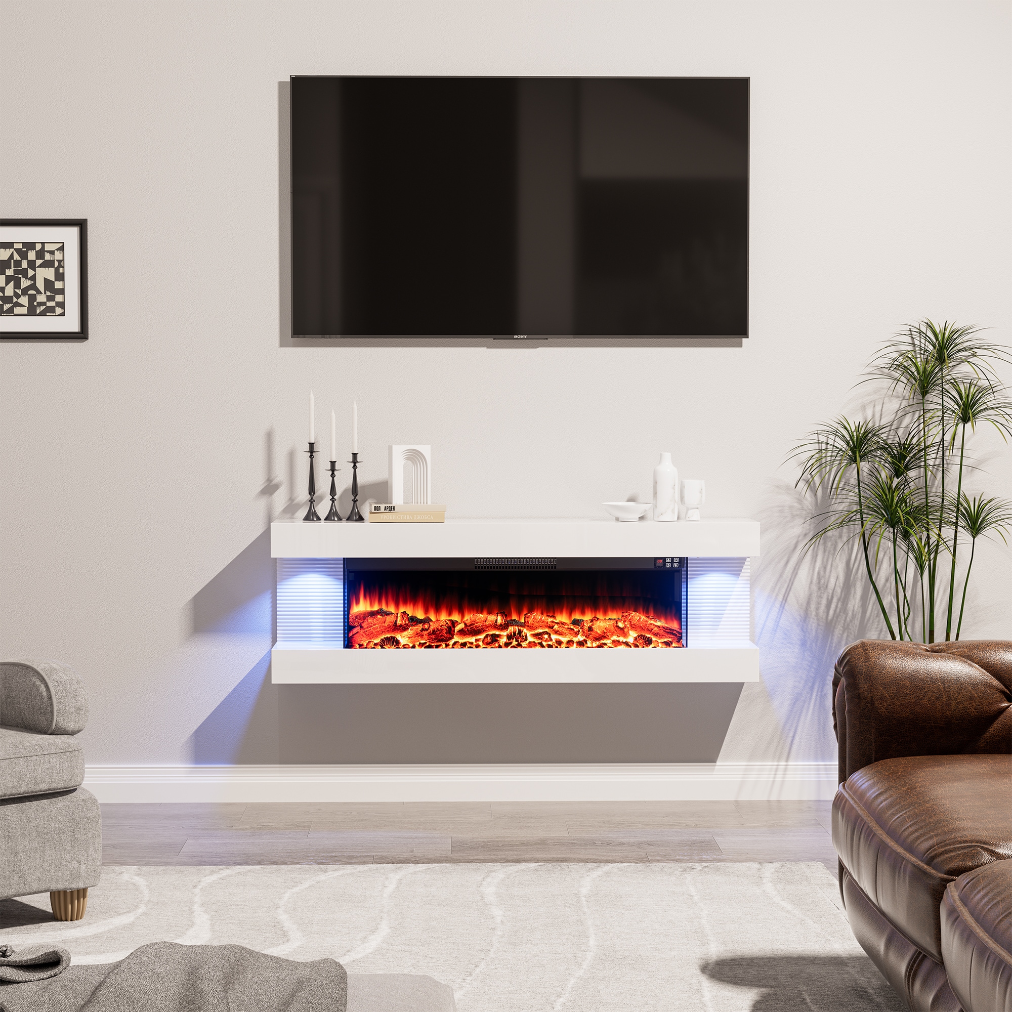 Clihome CL-W50 50-Inches W White Wall mount Fan-forced Wall-mount Electric Fireplace with Remote Control Included
