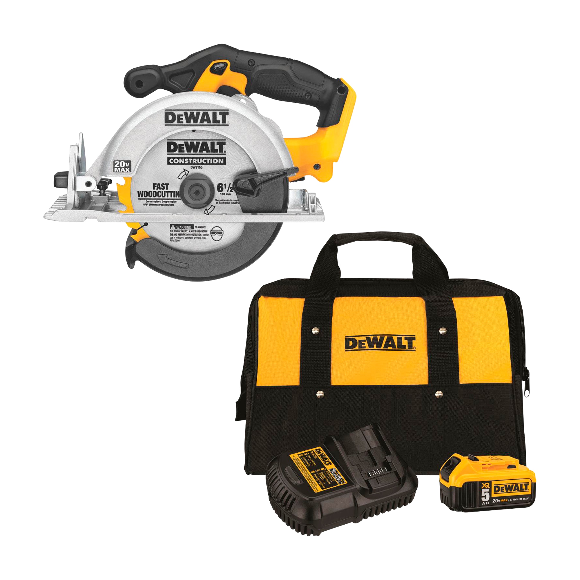 DEWALT 20-Volt Max 6-1/2-in Cordless Circular Saw & XR 20-Volt Max 5 Amp-Hour Lithium Power Tool Battery Kit (Charger Included)