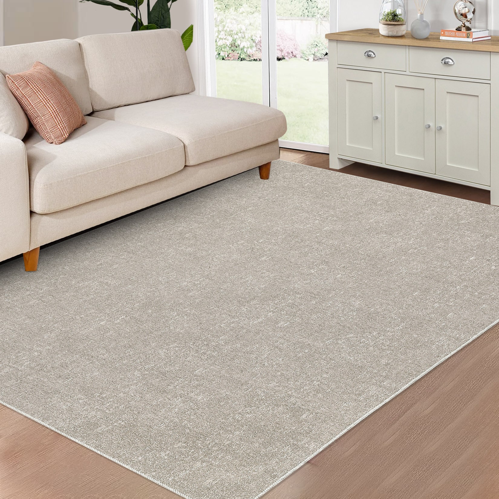 Garvee YXY-LO-PHO-104SGN9X 4 x 6 (ft) Polyester Taupe Rectangular Indoor Solid Farmhouse/Cottage Machine washable Area rug