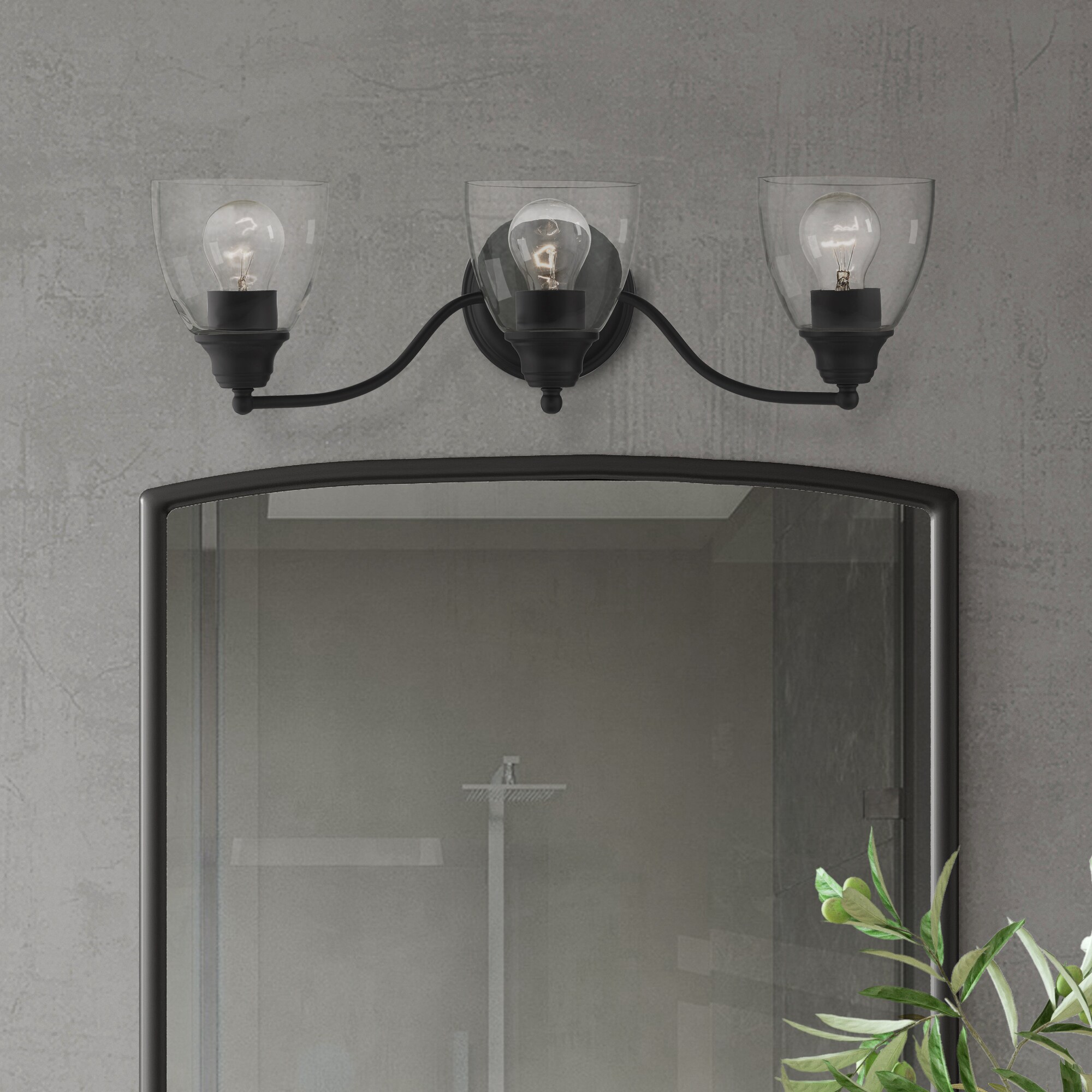 Montgomery Black Steel 3-Light Vanity with Clear Glass Shades