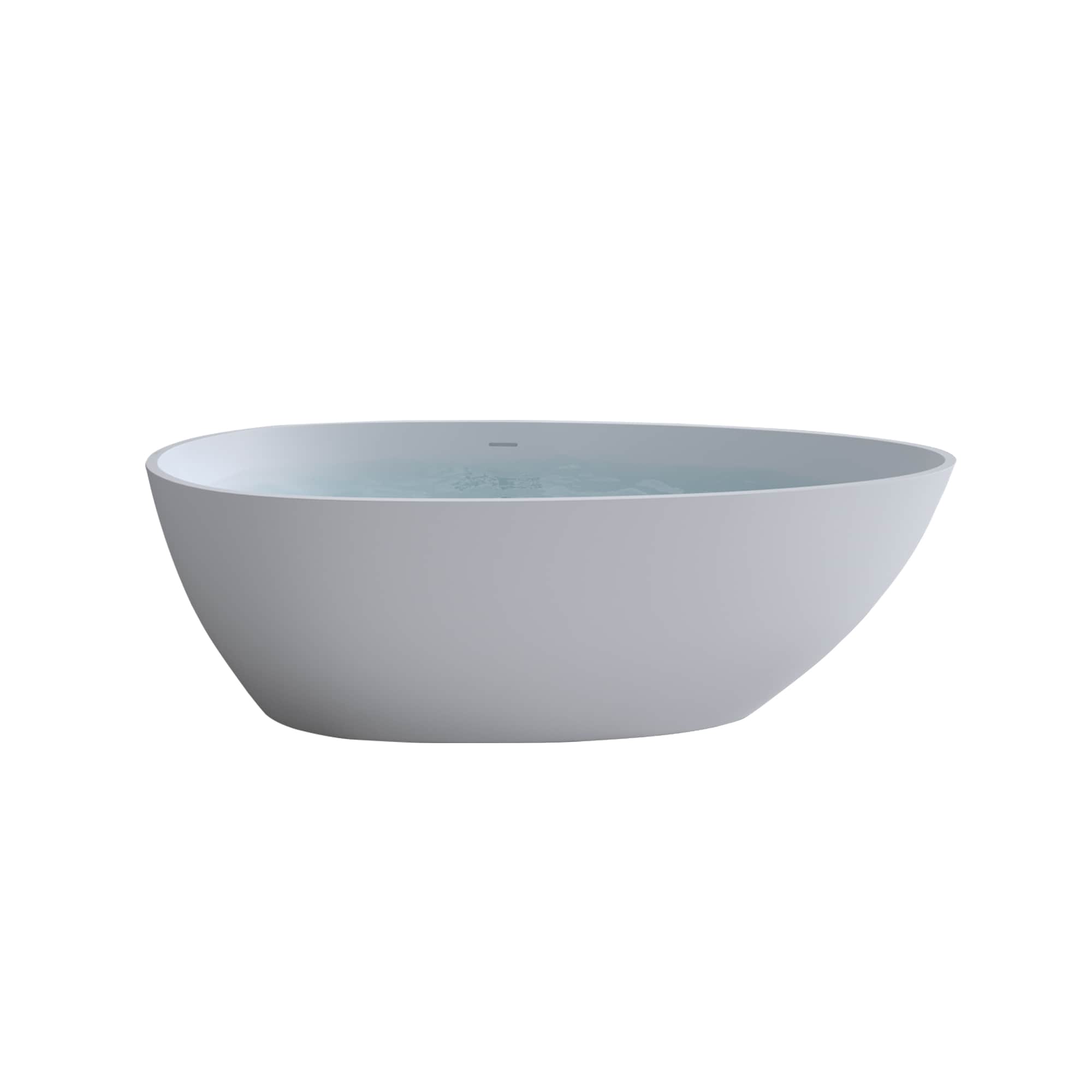 Vynxaria 59-in Matte White Solid Surface Freestanding Soaking Bathtub with Overflow and Pop-Up Drain
