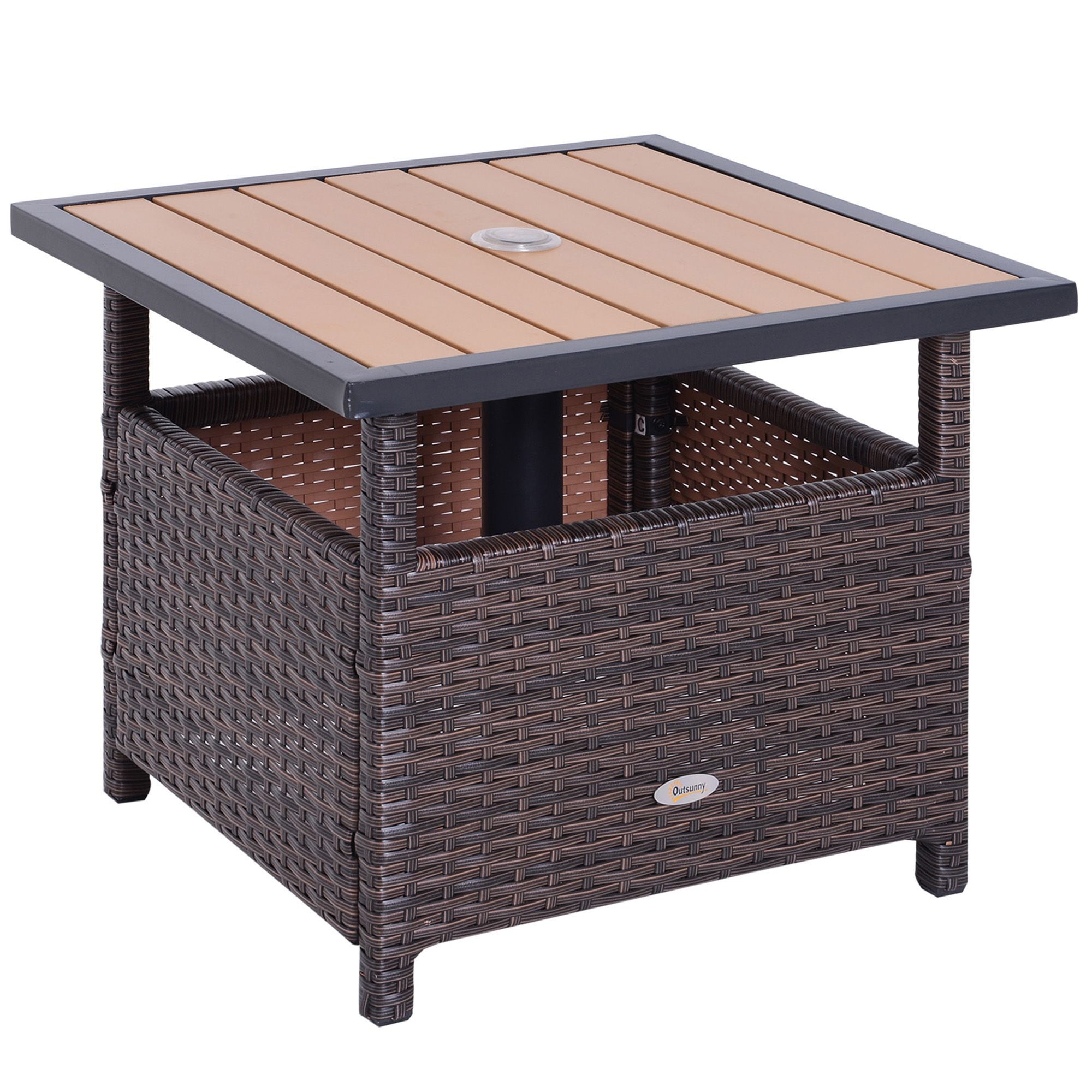 Miki Shinly AB-4047-120JJ Rattan Wicker Side Table Square Wicker Outdoor End Table 21.75-in W x 21.75-in L with Umbrella Hole