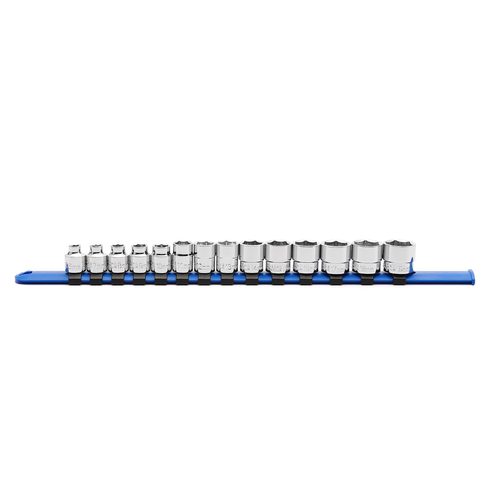 DYRCJ  3/8 Drive Low Profile Stubby Impact Socket Set 14 Piece 6 Point 6 to 19mm Chrome Vanadium Steel Metric with Storage Rails