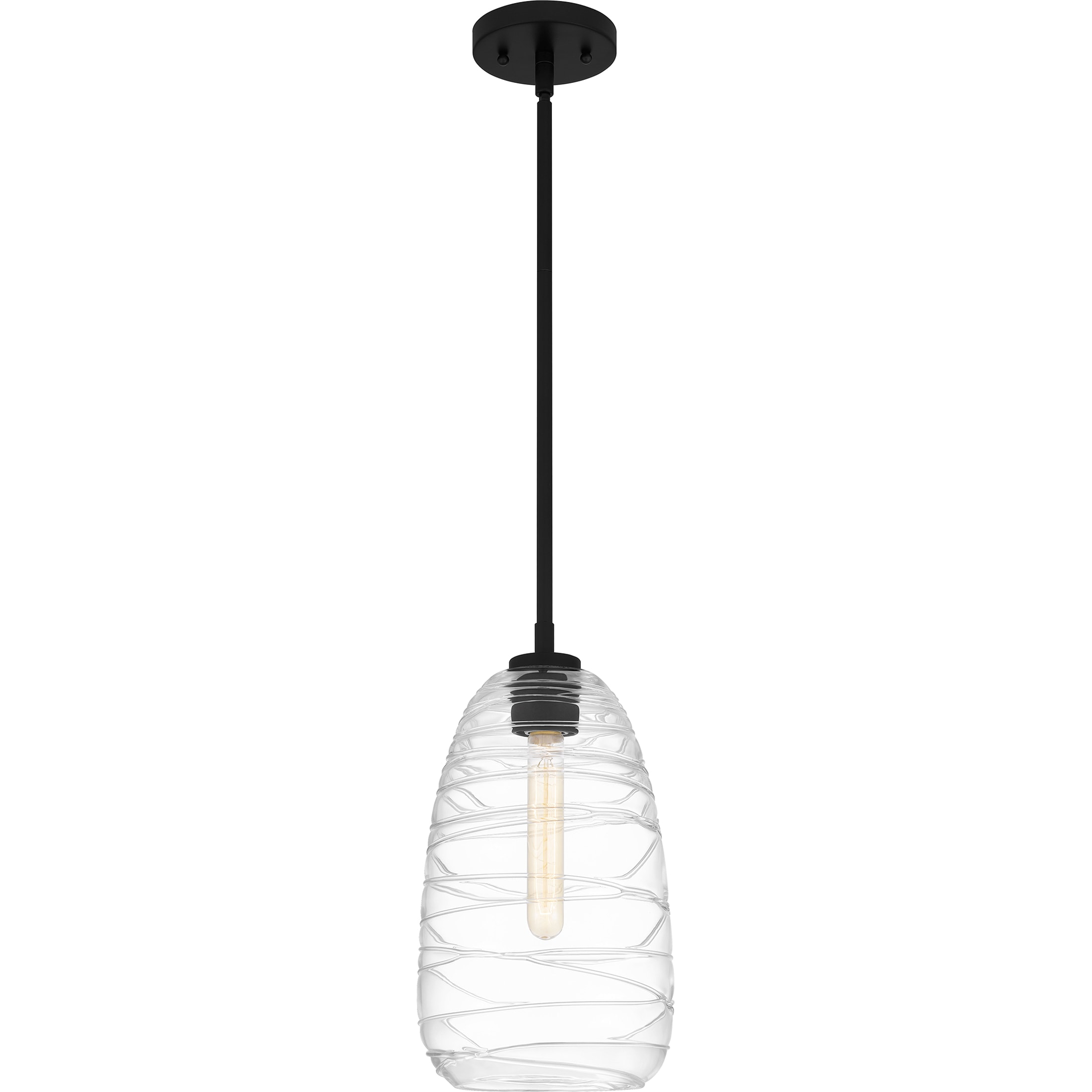 Quoizel QPP6165MBK Asher 1 -Light Matte Black Transitional Clear glass Geometric Mini Hanging Pendant light