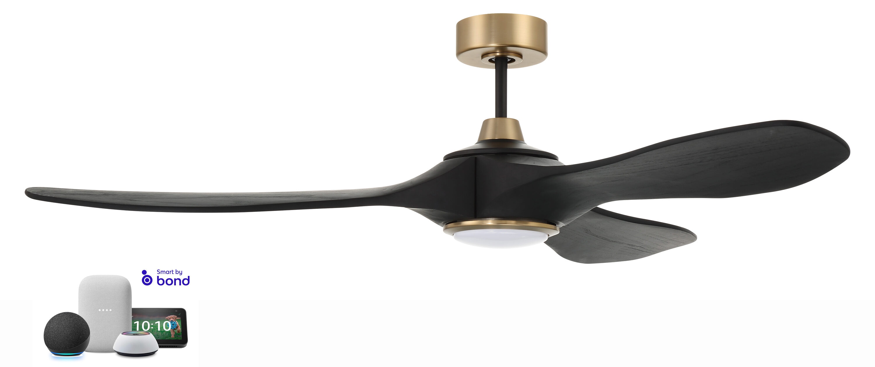 Craftmade EVY60FBSB3 Envy 60-in Integrated LED Outdoor Smart Flat Black/Satin Brass with Flat Black Blades Propeller Ceiling Fan With Light - Remote Included ( 3 -Blade )