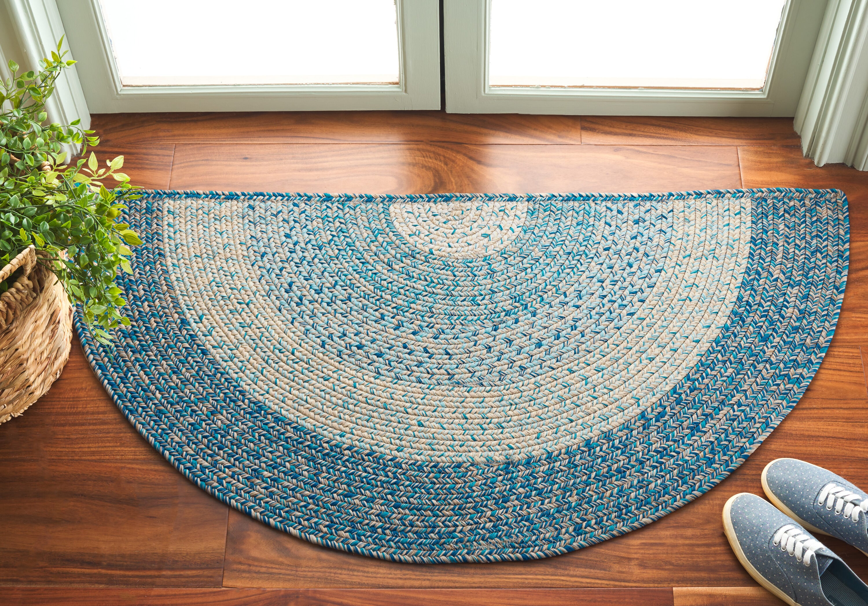 Braded Rugs 318M Blue/Aqua 2ft x 4ft Country Floral Rug