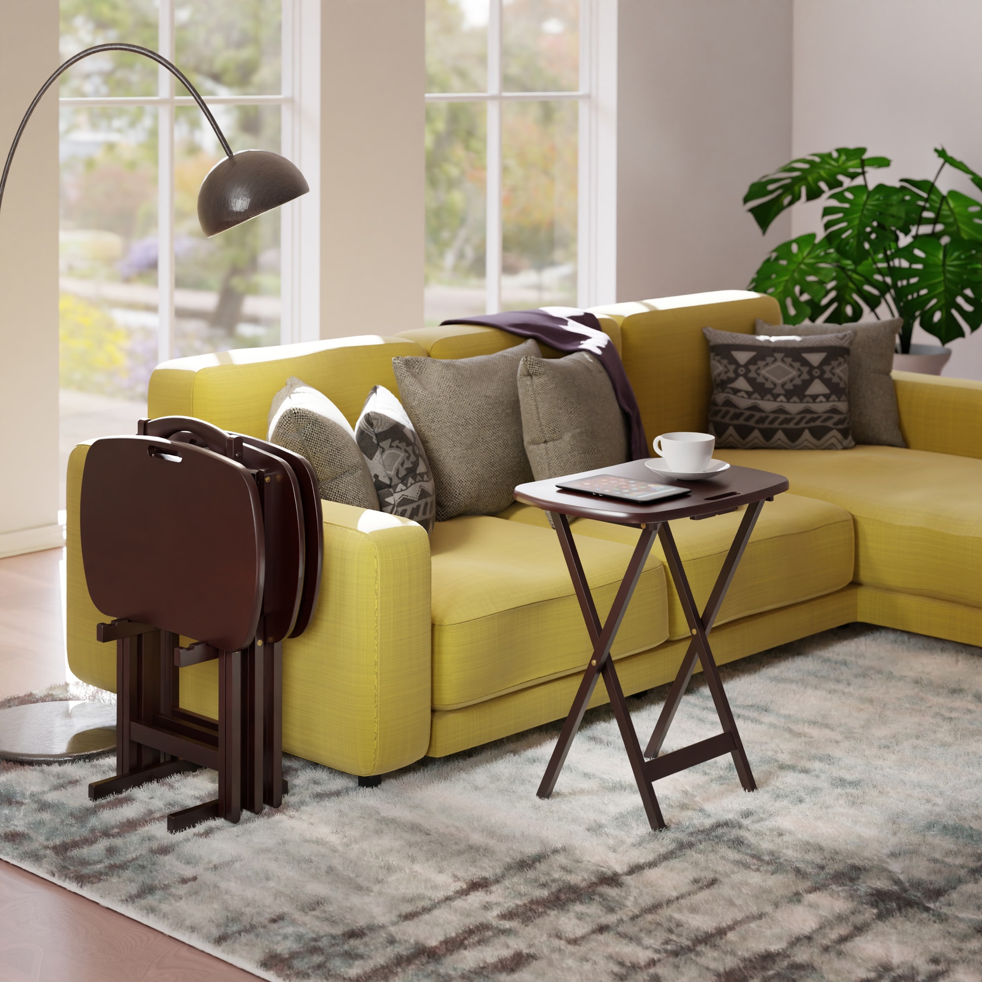Transitional Walnut Brown 5-Pc Rectangular TV Table Set