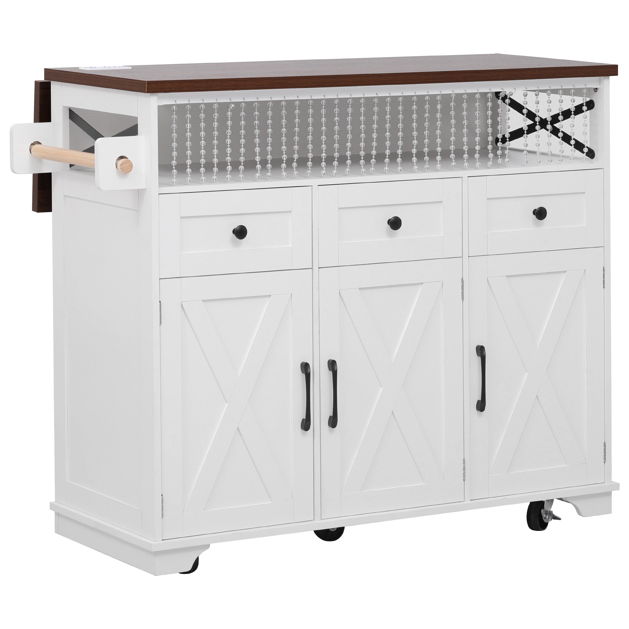 Oaks Decor White MDF Base with MDF Rolling Kitchen Island ( 28-in x 47-in x 39-in )