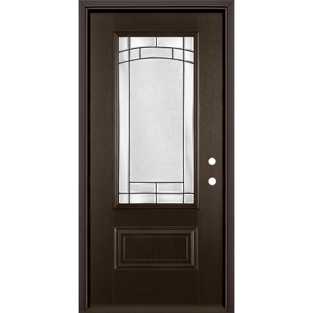 Masonite 3418957 Element 36-in x 80-in x 4-9/16-in Fiberglass 3/4 lite Left-hand inswing Walnut Stained Prehung Front Door with Brickmould Insulating core