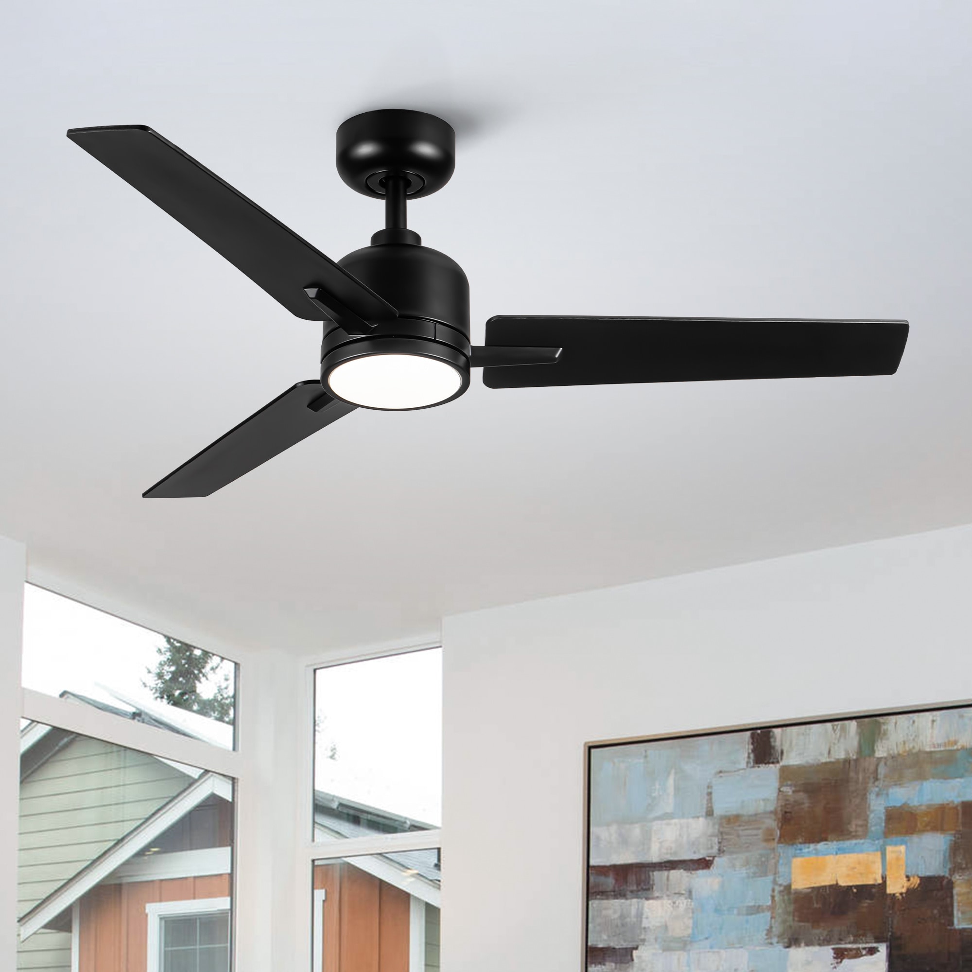 BABOOM BOM-7P247083-OR Lowe Profile Ceiling Fan with Light 48 Integrated LED Black with Plywood Blades Ceiling Fan With Light - Remote Included ( 3 -Blade )