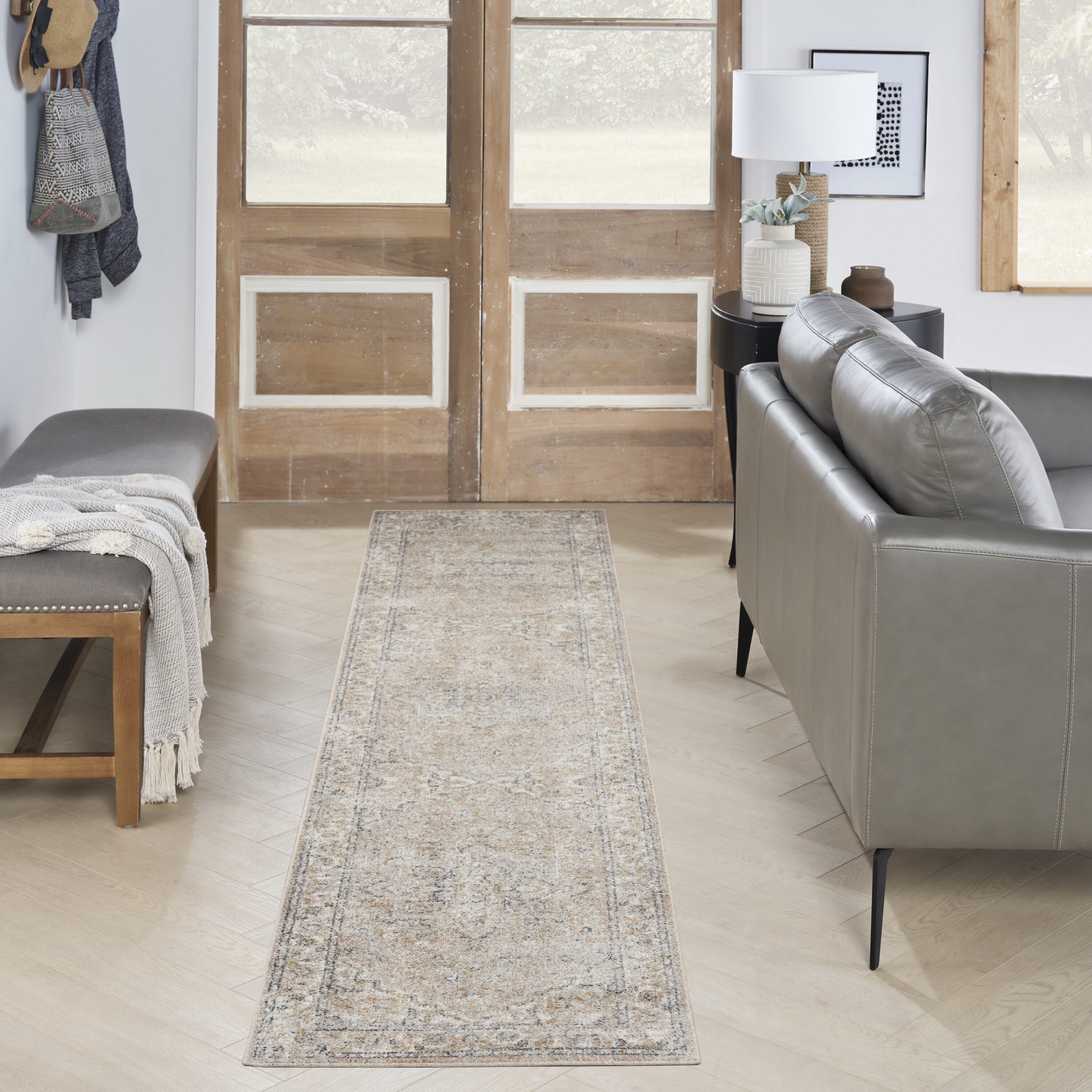 Nourison Home 099446963154 2 x 6 (ft) Loomed Polyester Beige Rectangular Indoor Abstract Persian Machine washable Runner rug