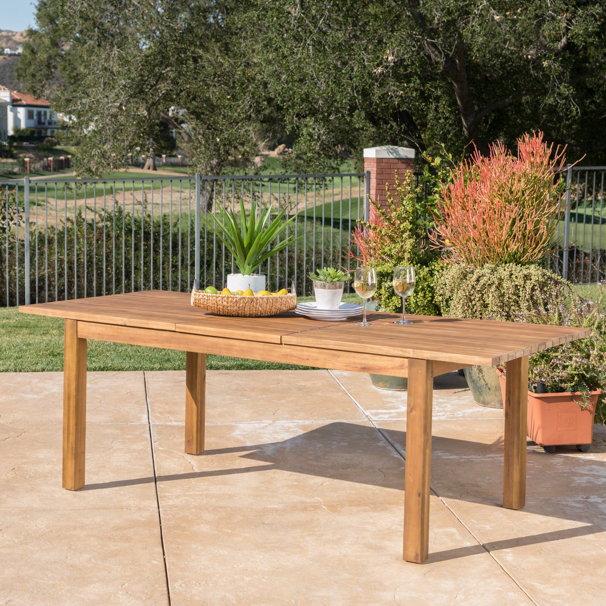 Best Selling Home Decor 303551 Teak Patio Dining Set Extendable Table Wood Rectangle Table with 1 Stationary Chairs