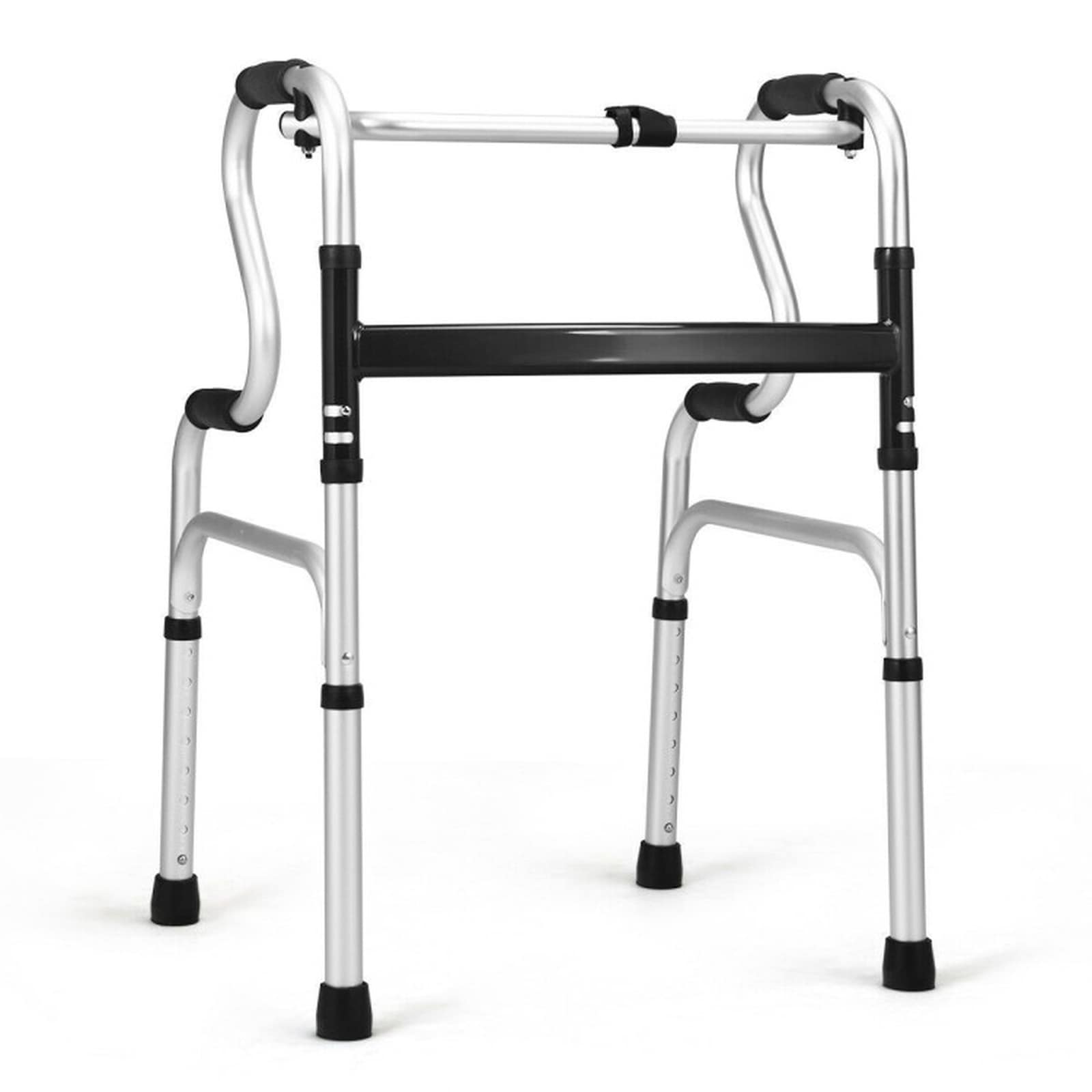 SUGIFT One-Button Folding Aluminum Walker for Seniors 400-lb Capacity 29-in to 36-in Height-Adjustable Walking Frame Lightweight Mobility Aid