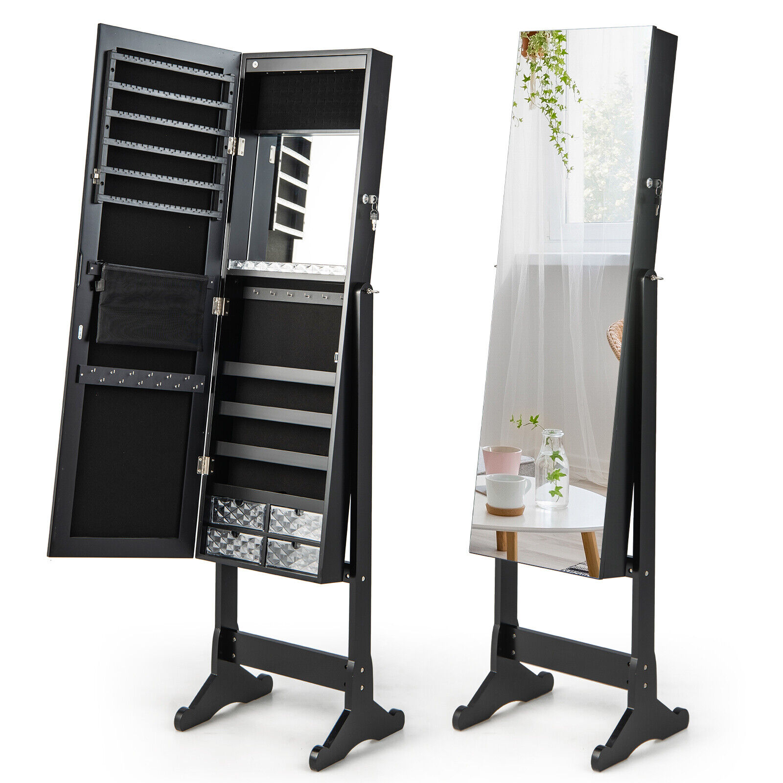 Fenbeli Free Standing Full Length Jewelry Armoire with Built In LED Lights