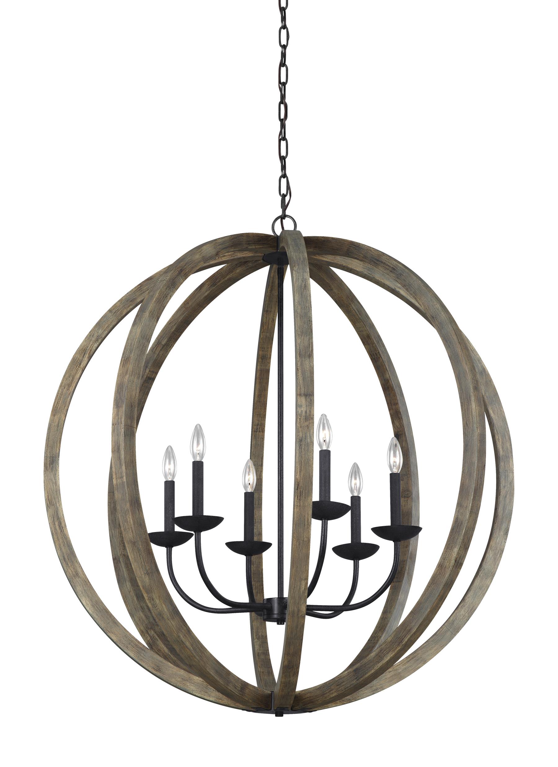 Allier 6-Light Weathered Oak Wood & Antique Iron Chandelier