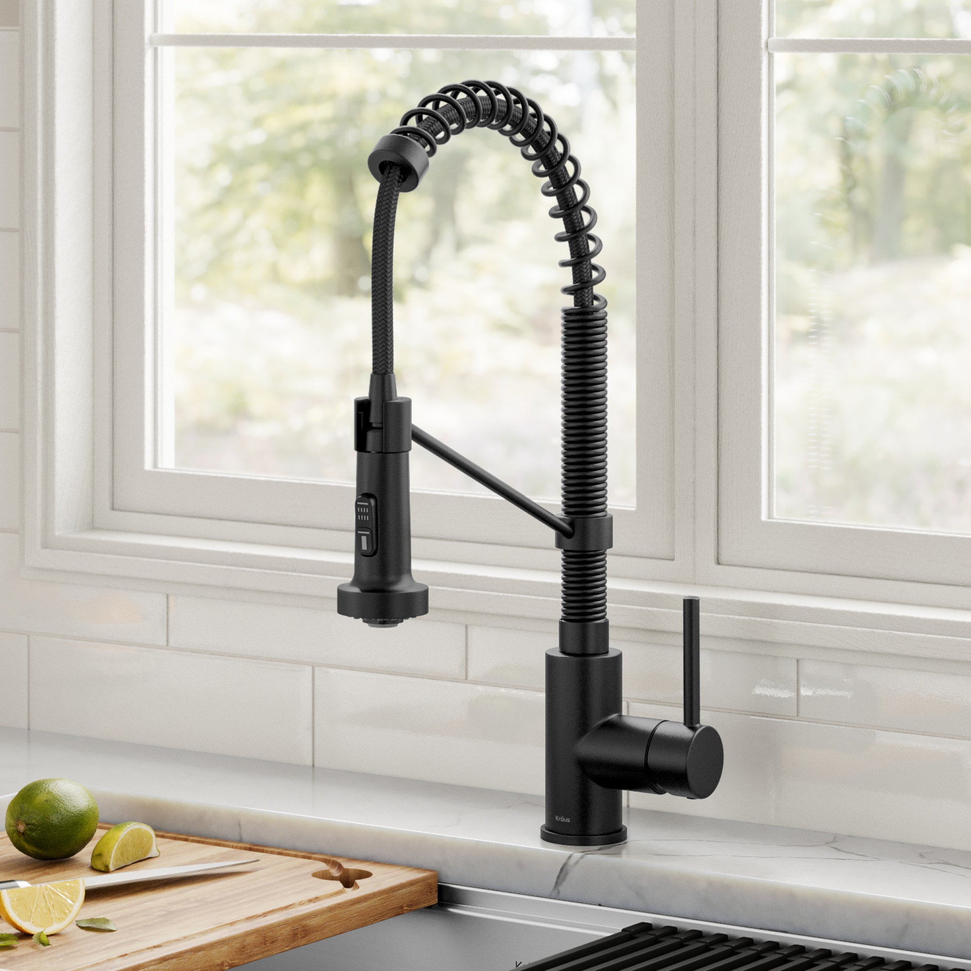 Kraus KPF-1610MB Bolden Matte Black Single Handle Deck-mount Pull-down Kitchen Faucet with Sprayer