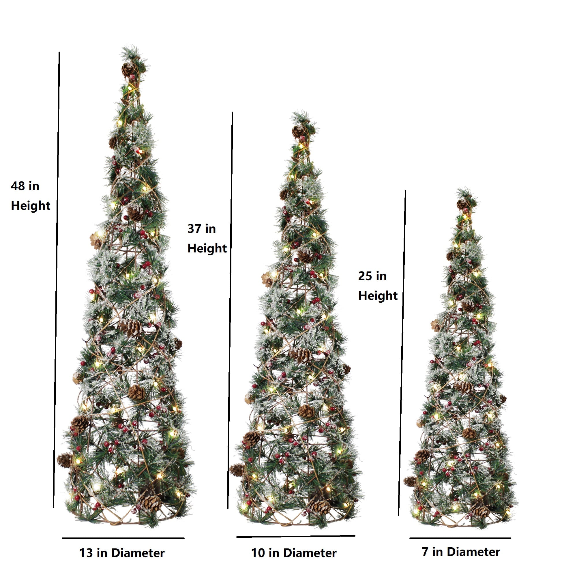 Apothecary & Company 3 piece LED Christmas Tree Set w 4 hour Timer Glitter  NIB