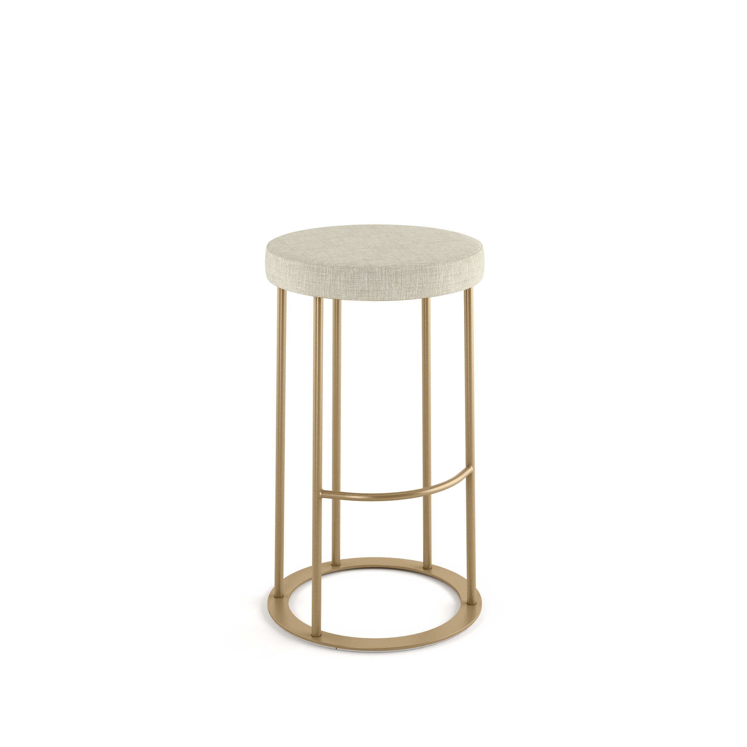 Amisco 44506-30WE/1B27DXF4 Iris Light Beige PVC / Golden Metal 30.75-in H Bar height Round seat Upholstered Metal Bar Stool